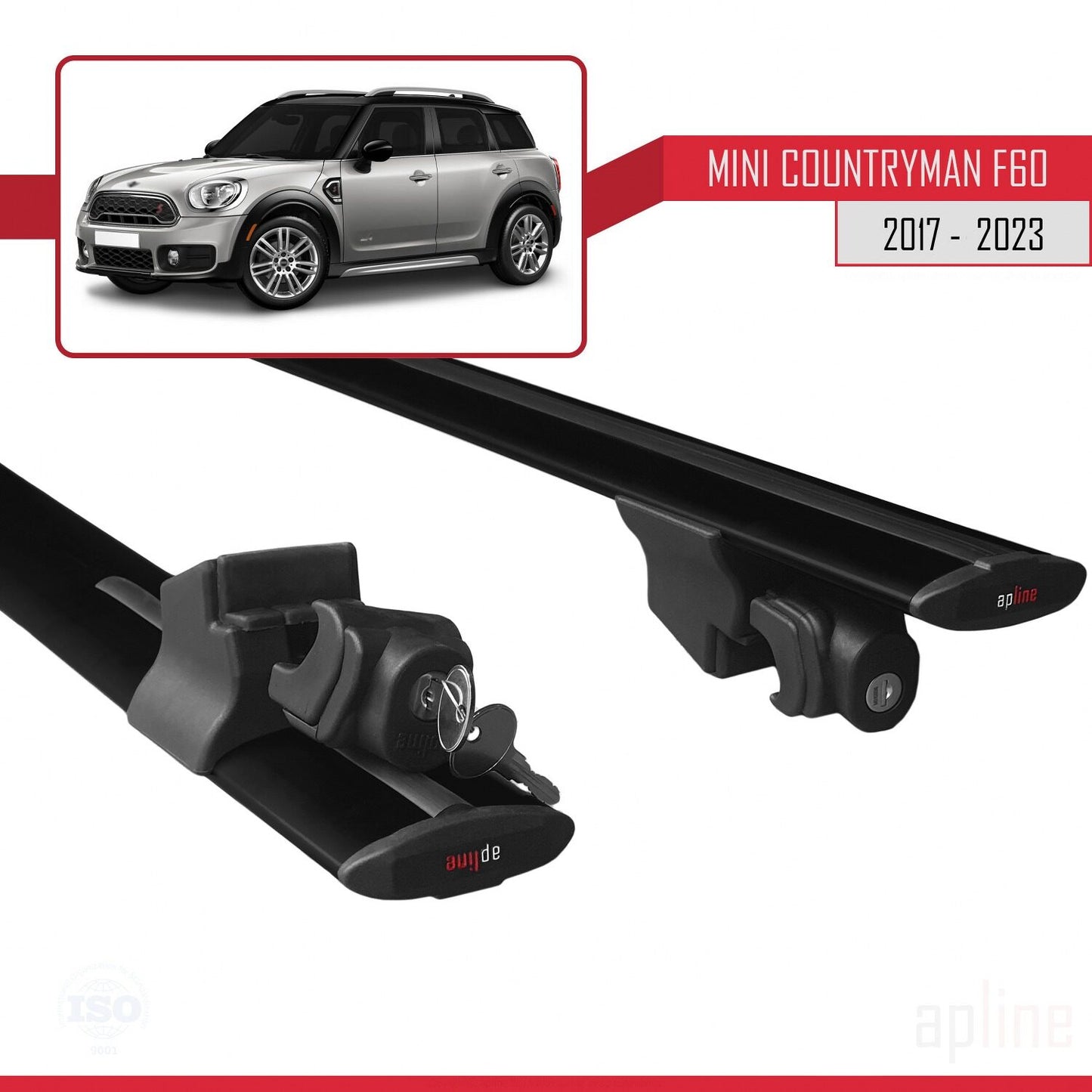 Compatible with Mini Countryman 2 (F60) 2017-2023 HOOK Model Car Roof Rack Cross Bar Black Aluminium 2 Bars