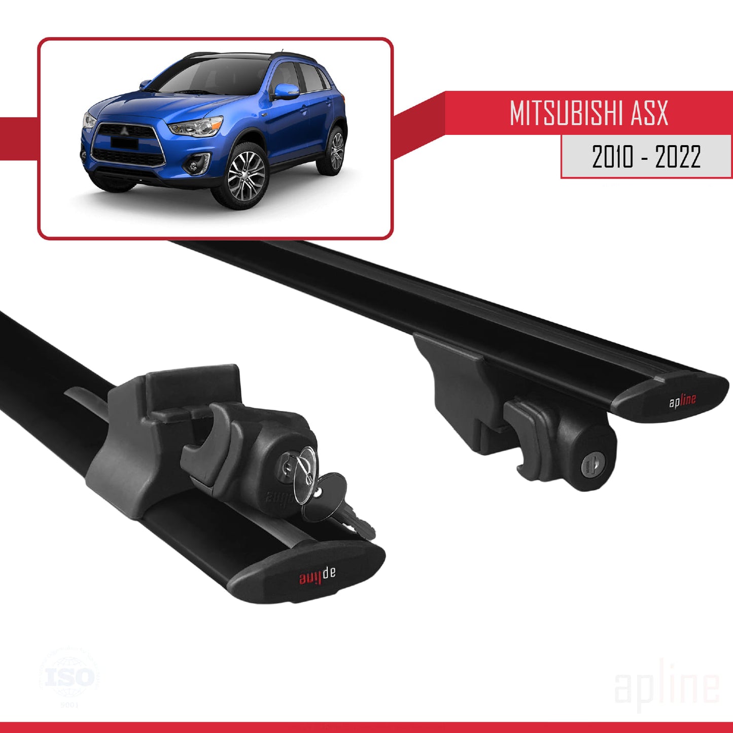 Compatible with Mitsubishi ASX (GA) 2010-2022 HOOK Model Car Roof Rack Cross Bar Black Aluminium 2 Bars