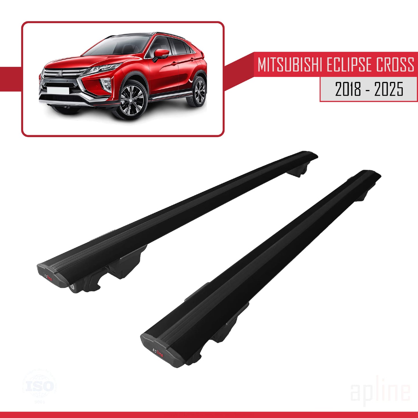 Compatible with Mitsubishi Eclipse Cross (GK) 2018-2025 HOOK Model Car Roof Rack Cross Bar Black Aluminium 2 Bars