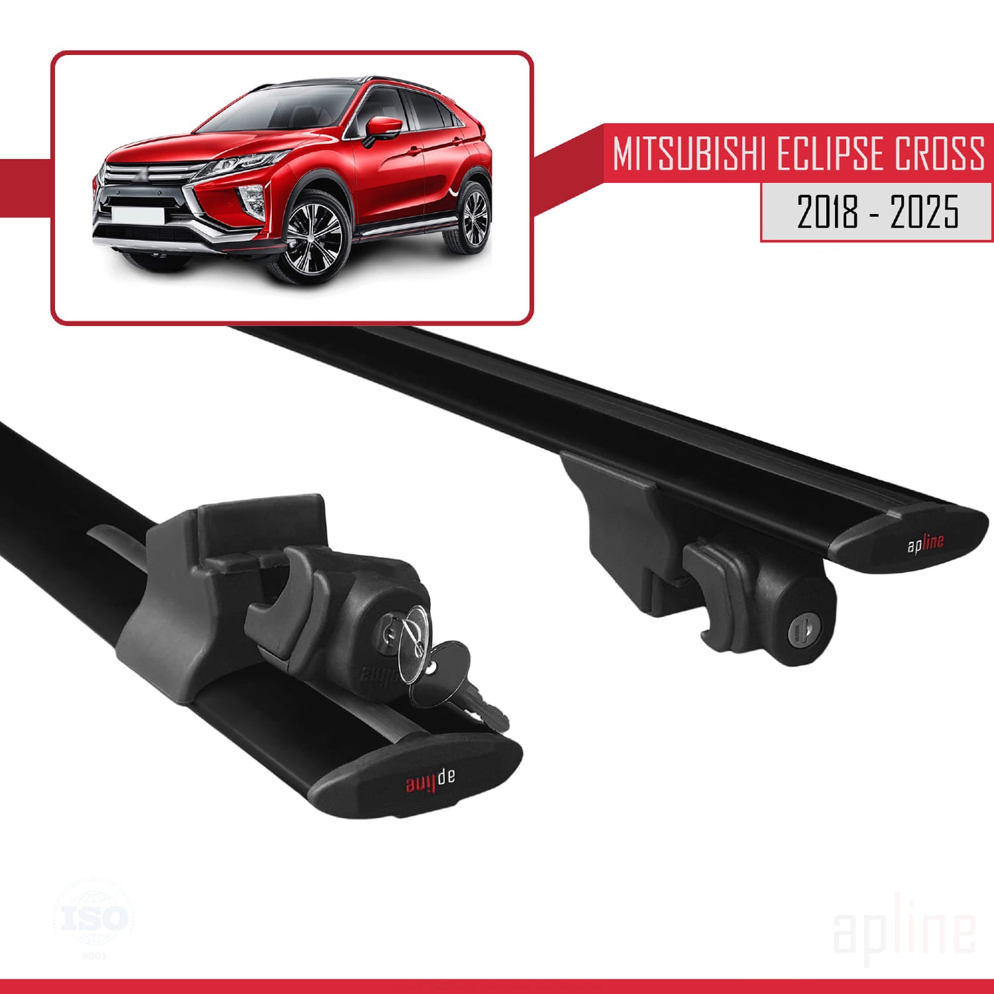 Compatible with Mitsubishi Eclipse Cross (GK) 2018-2025 HOOK Model Car Roof Rack Cross Bar Black Aluminium 2 Bars
