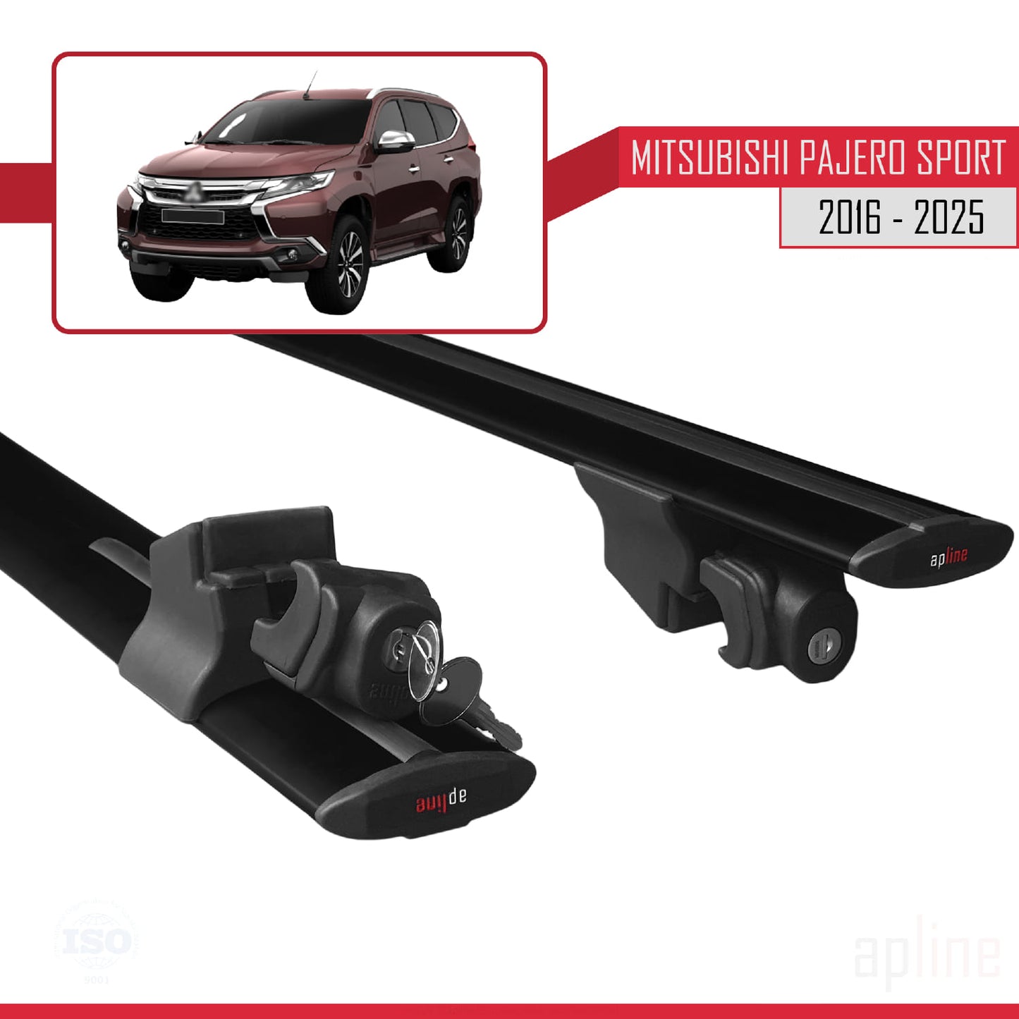 Compatible with Mitsubishi Pajero Sport 3 2016-2025 HOOK Model Car Roof Rack Cross Bar Black Aluminium 2 Bars
