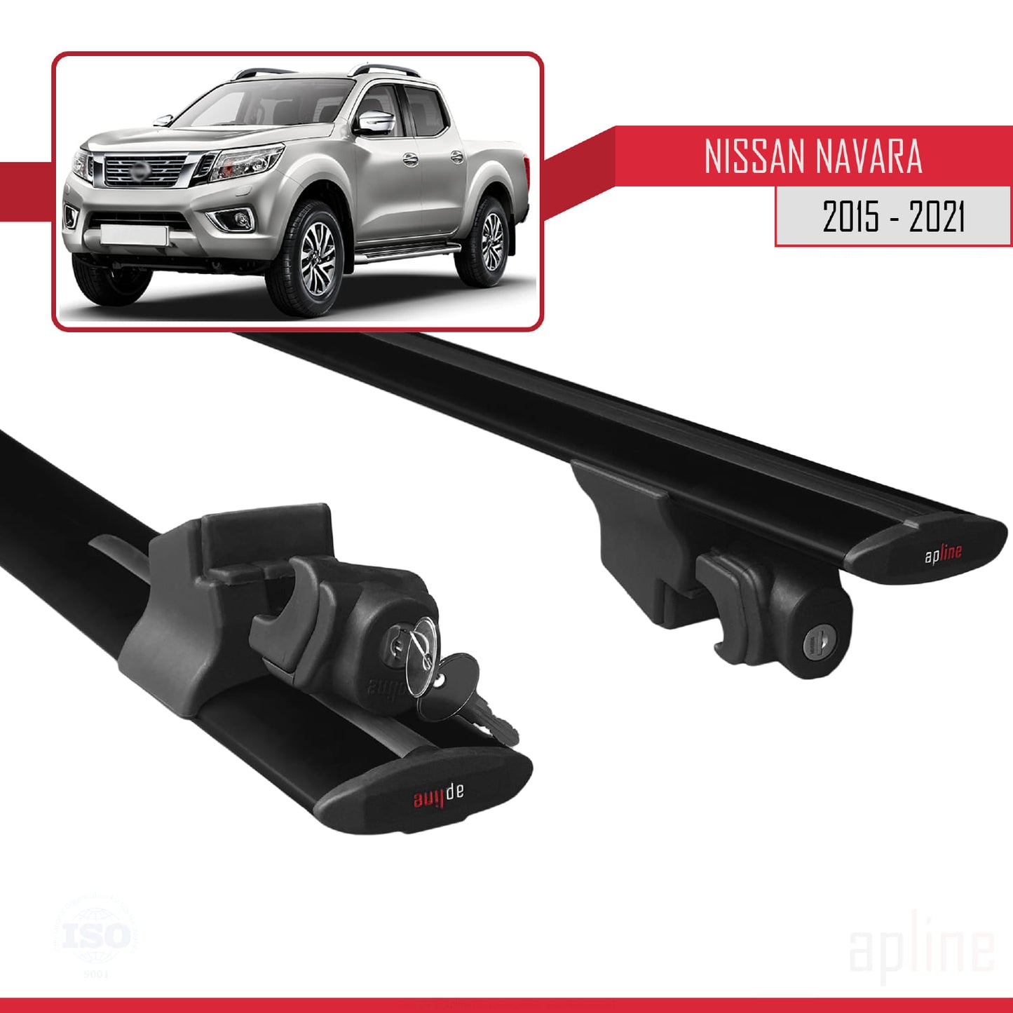 Compatible with Nissan Navara 4 (D23) 2015-2021 HOOK Model Car Roof Rack Cross Bar Black Aluminium 2 Bars