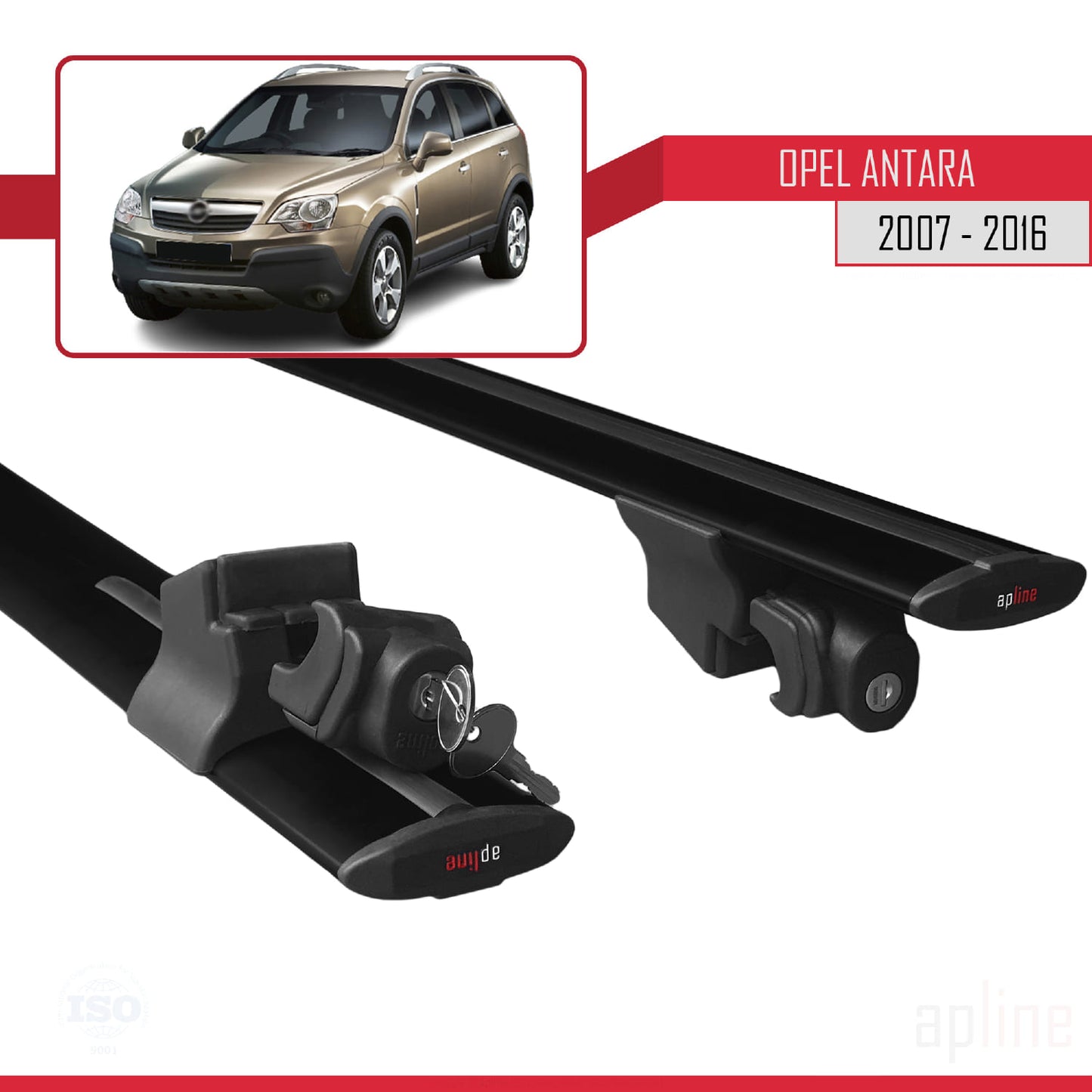 Compatible with Opel Antara 2007-2016 HOOK Model Car Roof Rack Cross Bar Black Aluminium 2 Bars