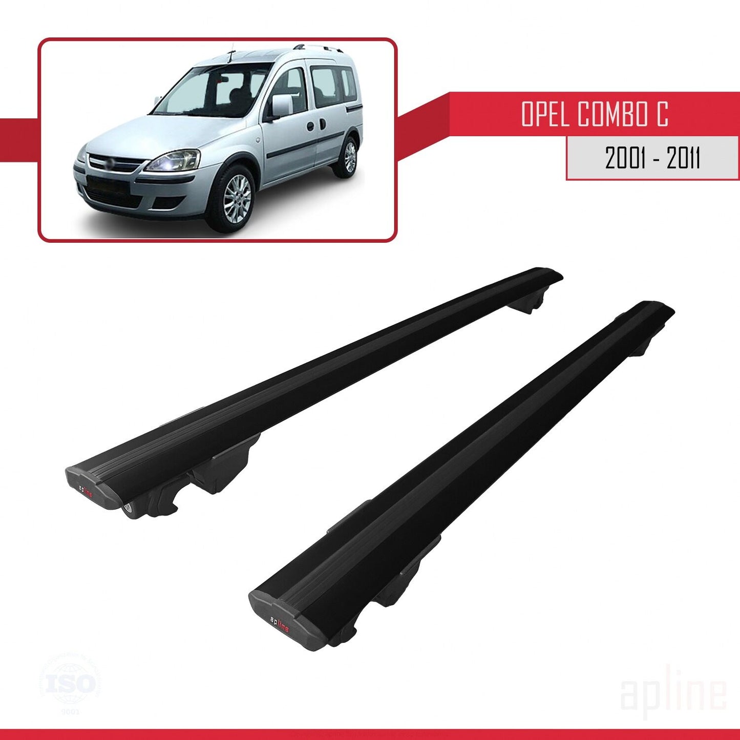 Compatible with Opel Combo C 2001-2011 HOOK Model Car Roof Rack Cross Bar Black Aluminium 2 Bars