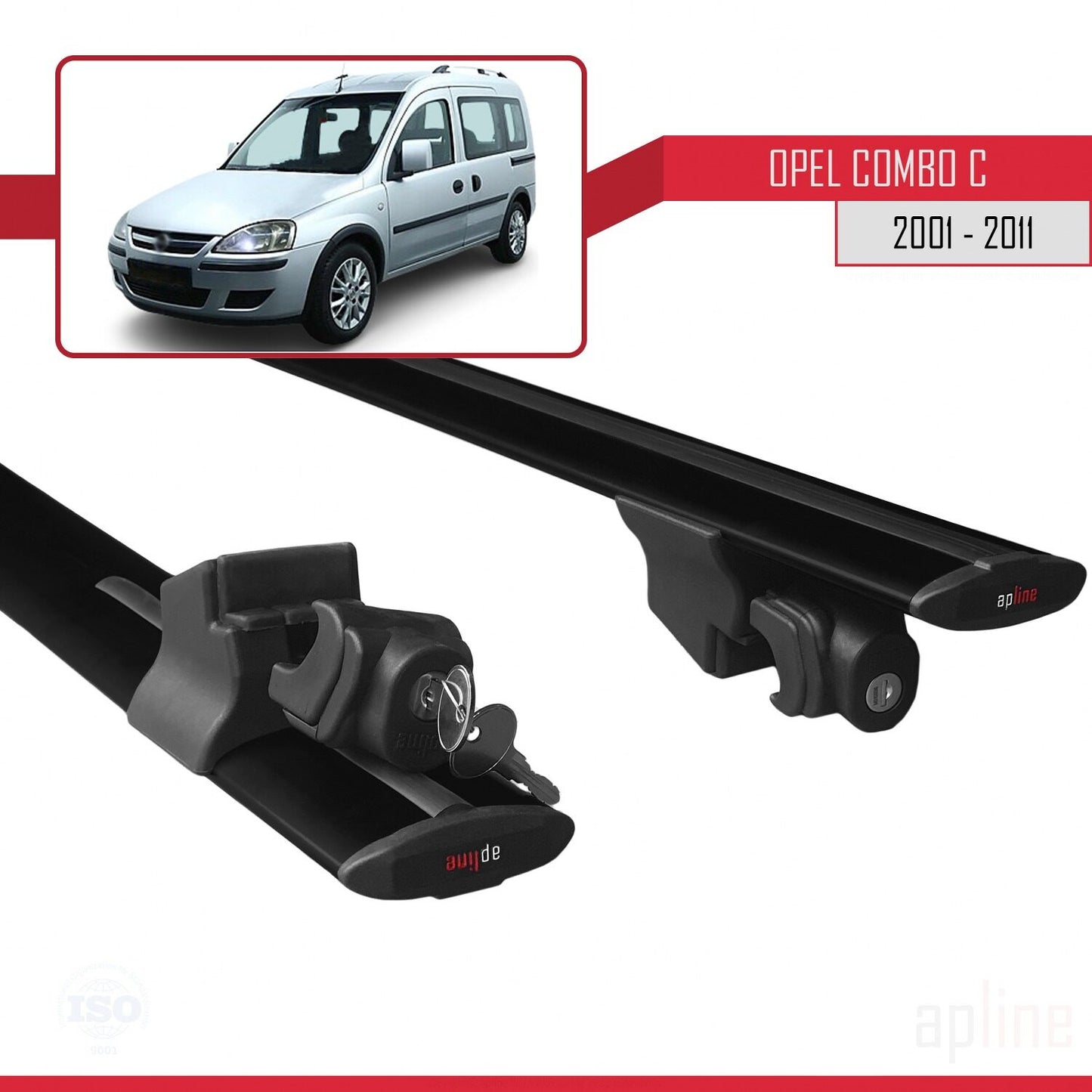 Compatible with Opel Combo C 2001-2011 HOOK Model Car Roof Rack Cross Bar Black Aluminium 2 Bars