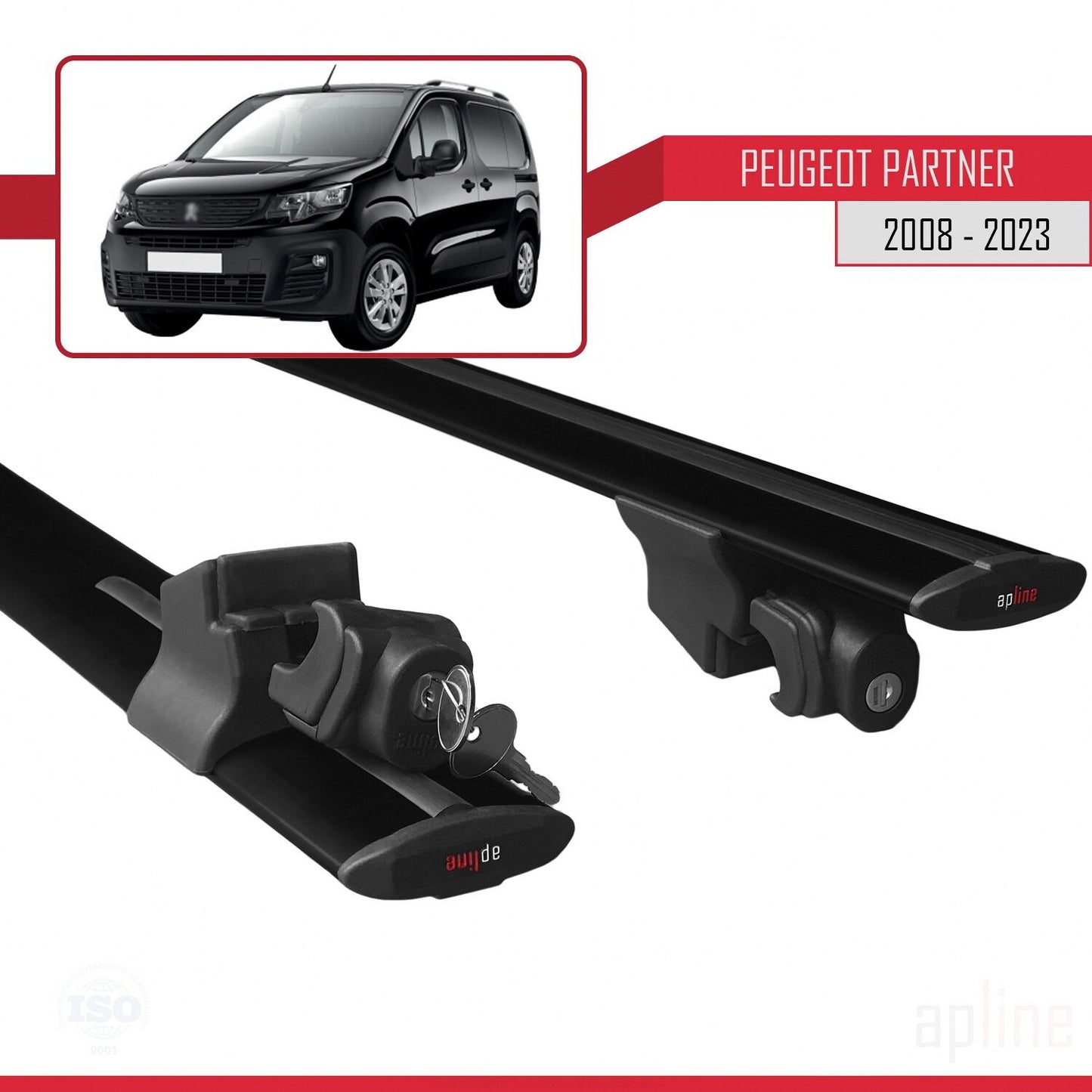 Compatible with Peugeot Partner 3 2019-2022 HOOK Model Car Roof Rack Cross Bar Black Aluminium 2 Bars