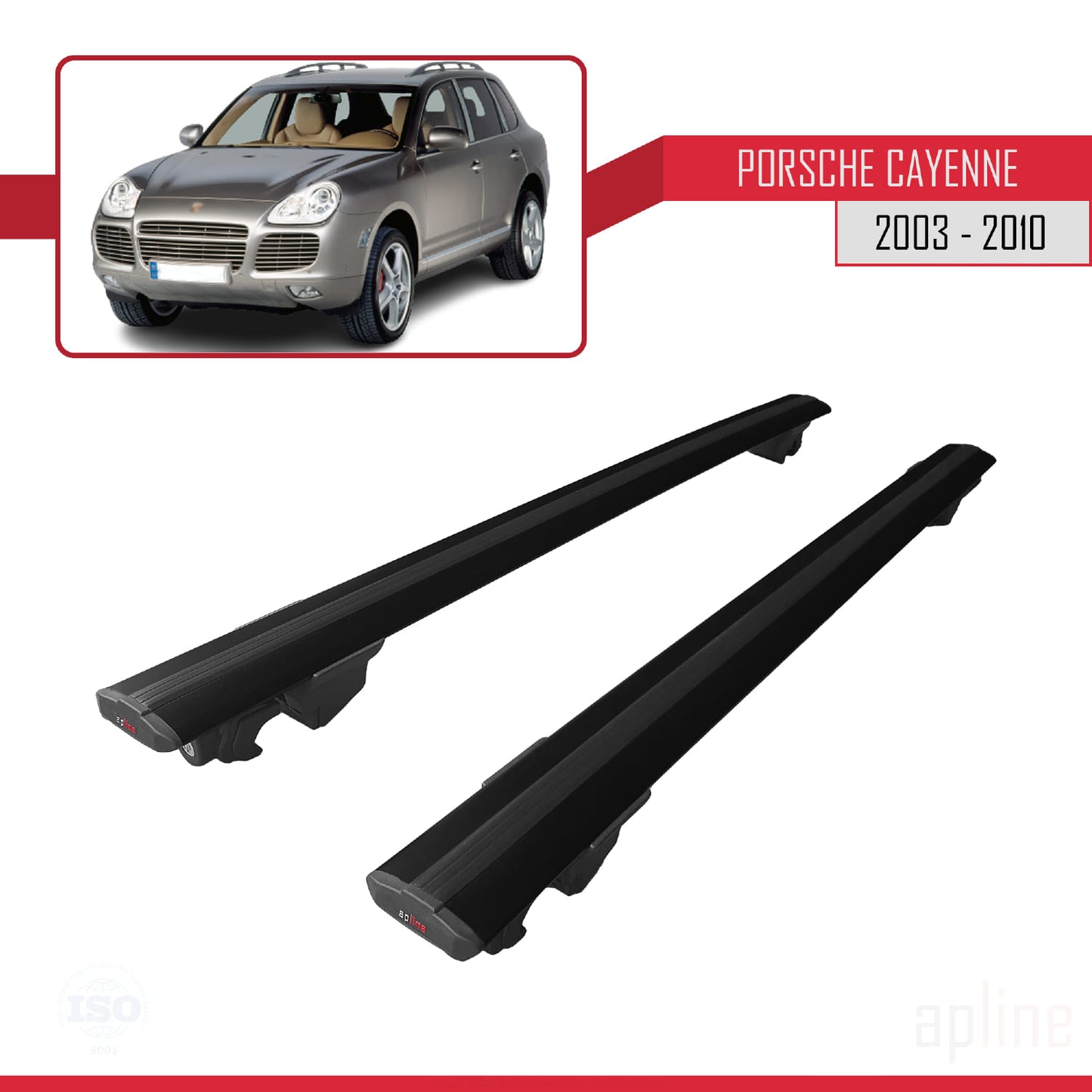Compatible with Porsche Cayenne (9PA) 2003-2010 HOOK Model Car Roof Rack Cross Bar Black Aluminium 2 Bars