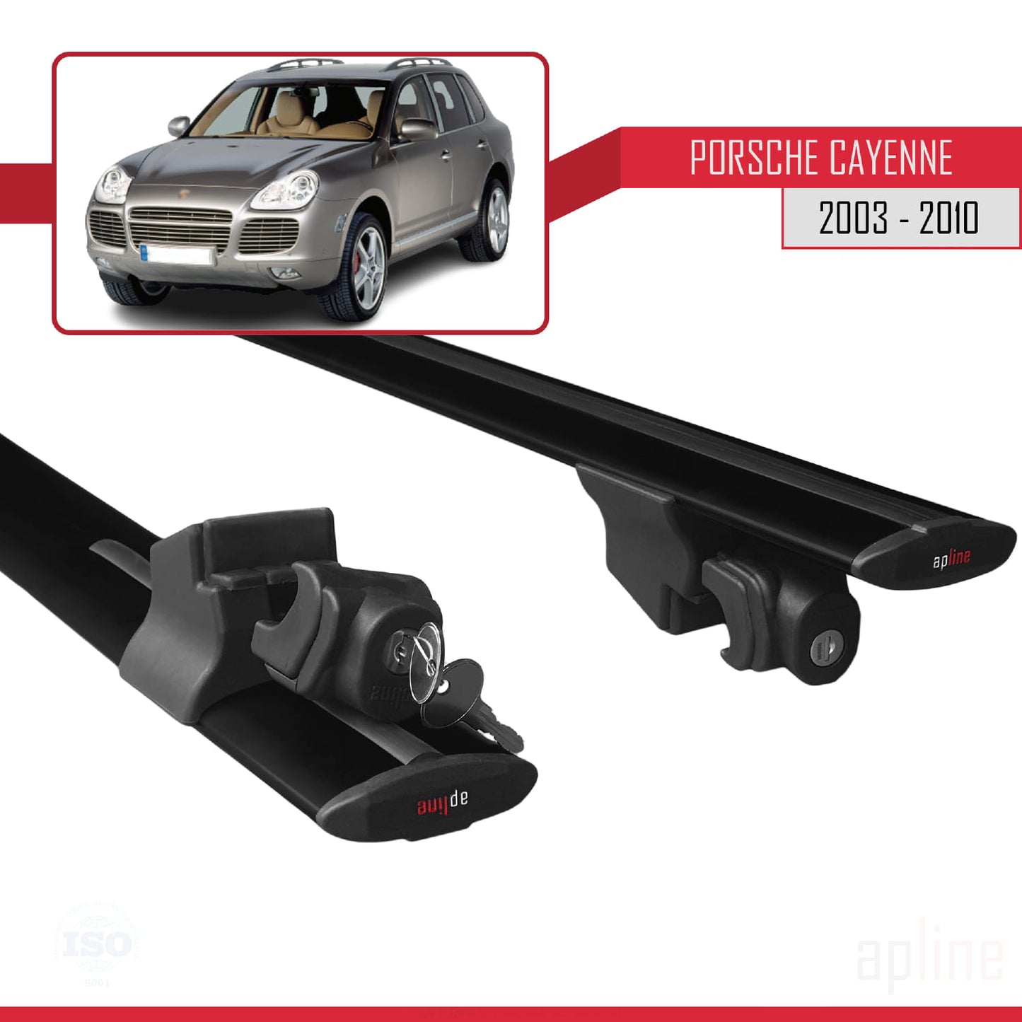 Compatible with Porsche Cayenne (9PA) 2003-2010 HOOK Model Car Roof Rack Cross Bar Black Aluminium 2 Bars