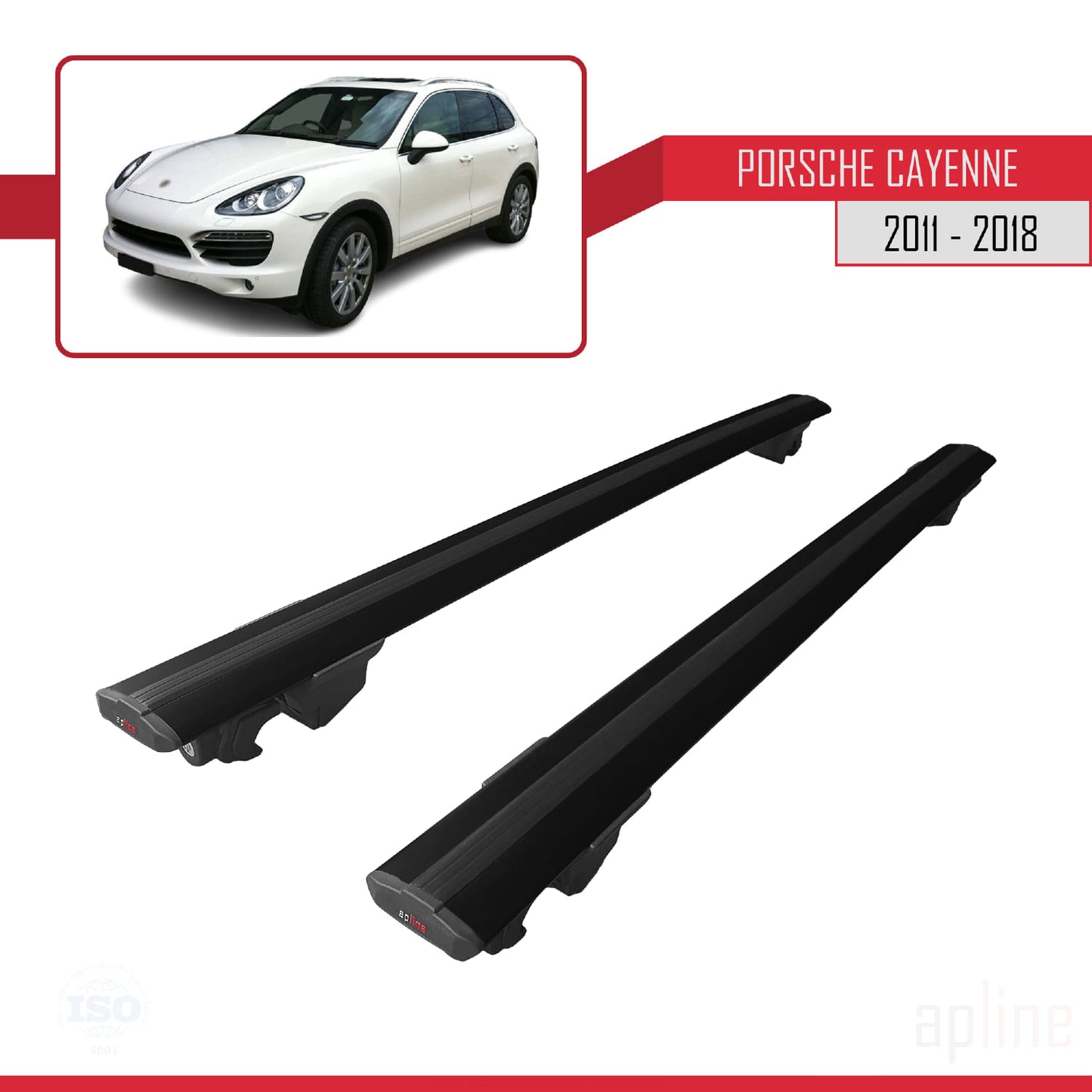 Compatible with Porsche Cayenne 2 (92A) 2011-2018 HOOK Model Car Roof Rack Cross Bar Black Aluminium 2 Bars