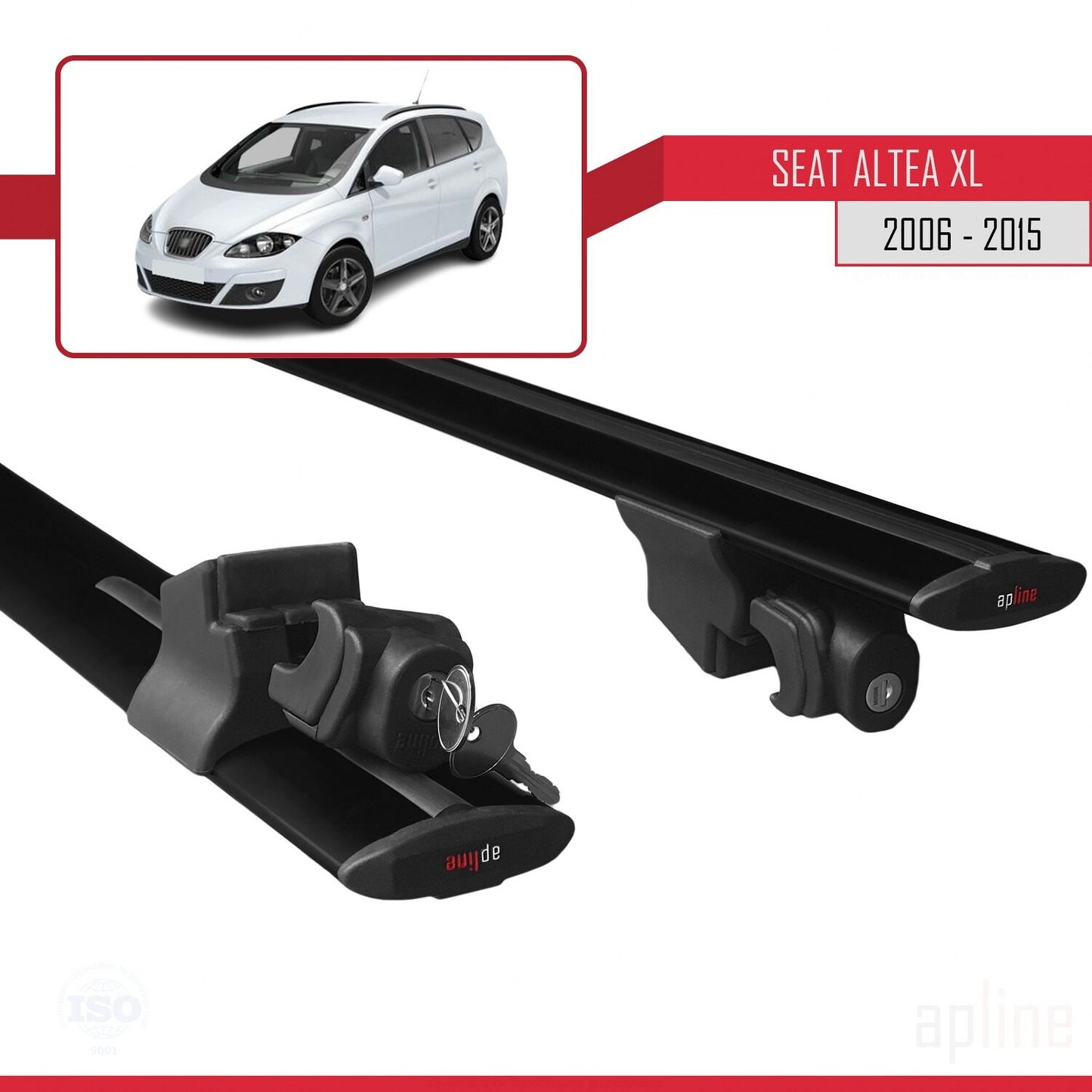 Compatible with Seat Altea XL 2006-2015 HOOK Model Car Roof Rack Cross Bar Black Aluminium 2 Bars