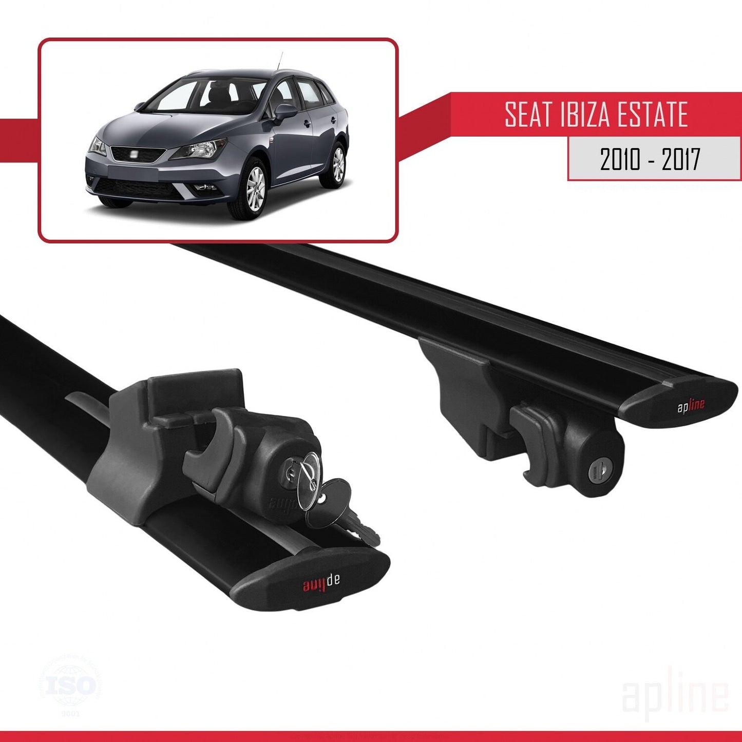 Compatible with Seat Ibiza 4 (6J) ST 2010-2017 HOOK Model Car Roof Rack Cross Bar Black Aluminium 2 Bars