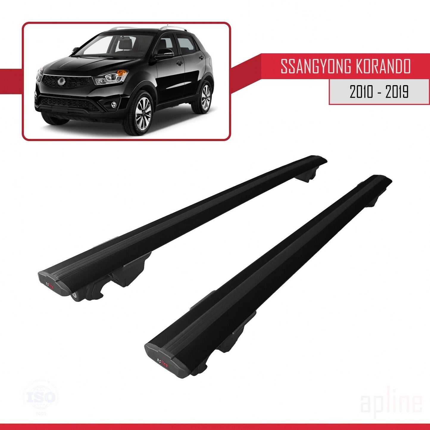 Compatible with Ssangyong Korando 3 (C200) 2010-2019 HOOK Model Car Roof Rack Cross Bar Black Aluminium 2 Bars