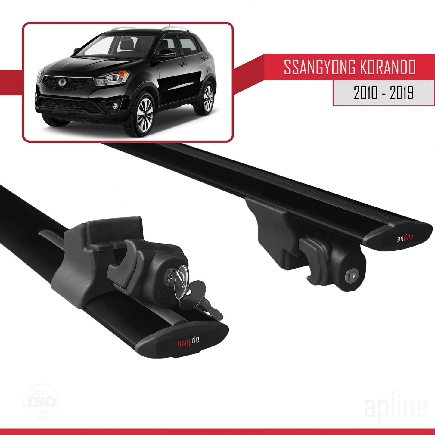 Compatible with Ssangyong Korando 3 (C200) 2010-2019 HOOK Model Car Roof Rack Cross Bar Black Aluminium 2 Bars