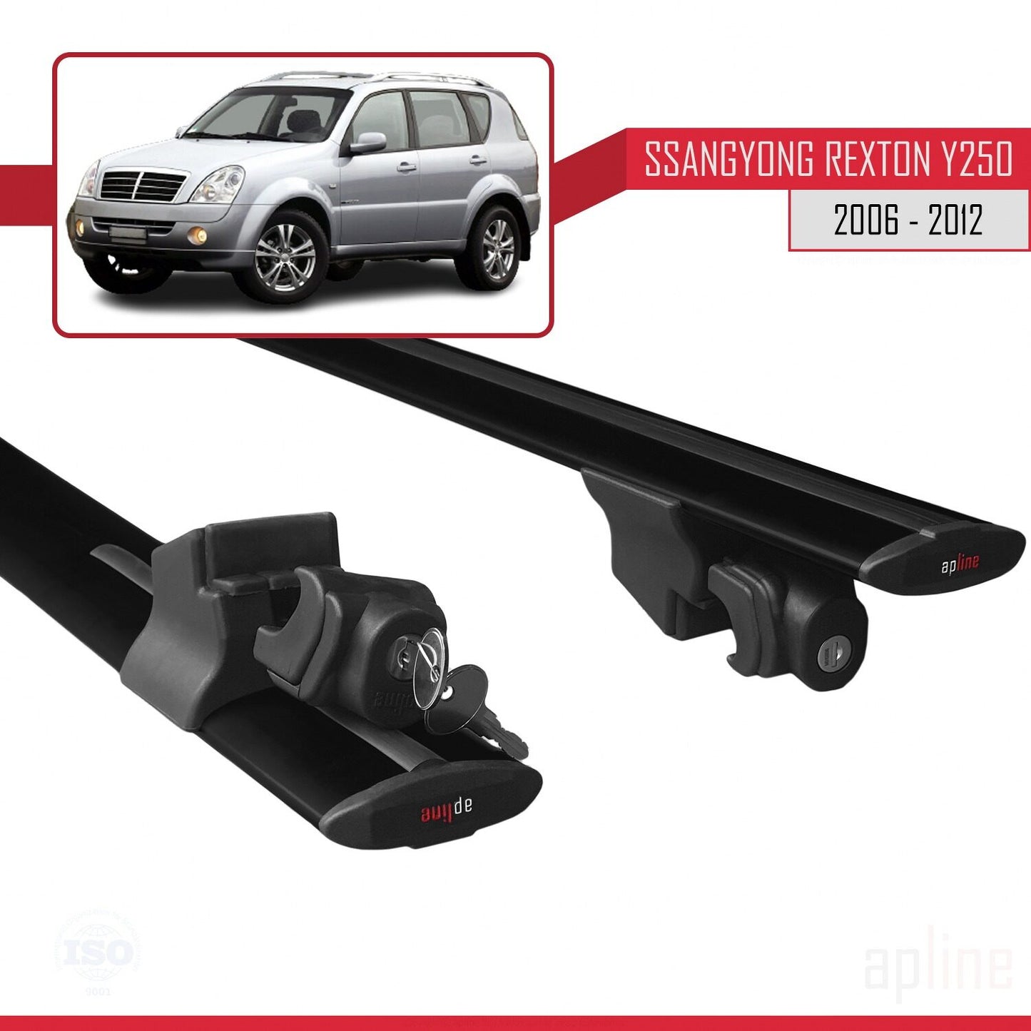 Compatible with Ssangyong Rexton (Y250) 2006-2012 HOOK Model Car Roof Rack Cross Bar Black Aluminium 2 Bars