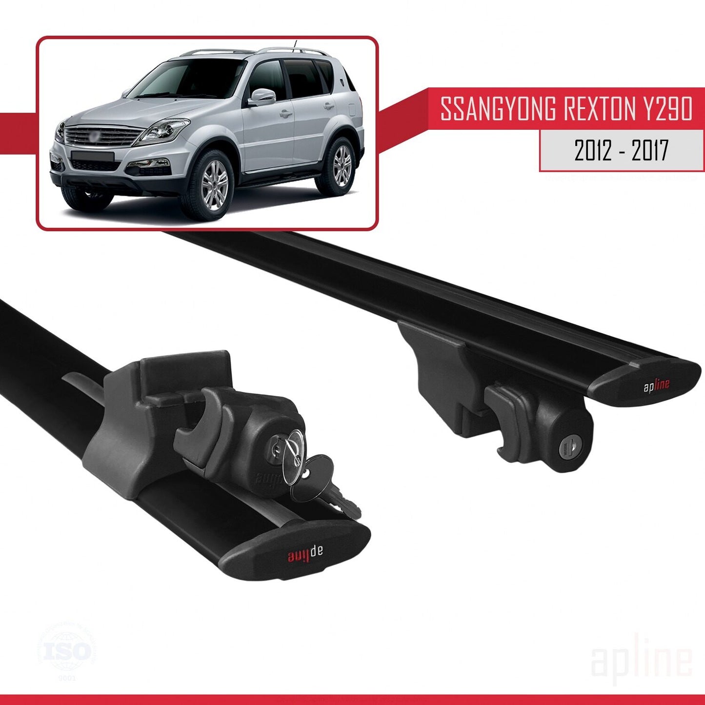 Compatible with Ssangyong Rexton (Y290) 2012-2017 HOOK Model Car Roof Rack Cross Bar Black Aluminium 2 Bars