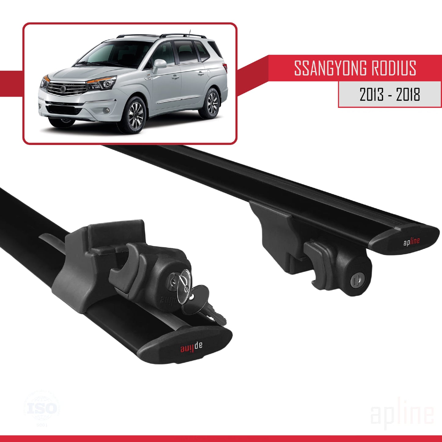 Compatible with Ssangyong Rodius 2 2013-2018 HOOK Model Car Roof Rack Cross Bar Black Aluminium 2 Bars
