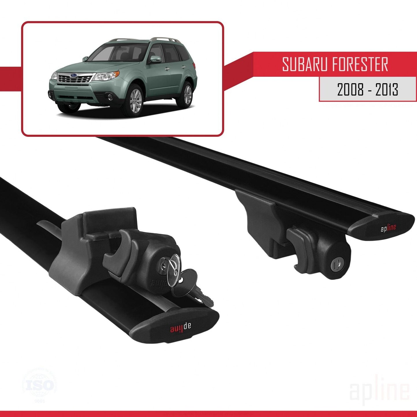 Compatible with Subaru Forester 3 (SH) 2008-2013 HOOK Model Car Roof Rack Cross Bar Black Aluminium 2 Bars