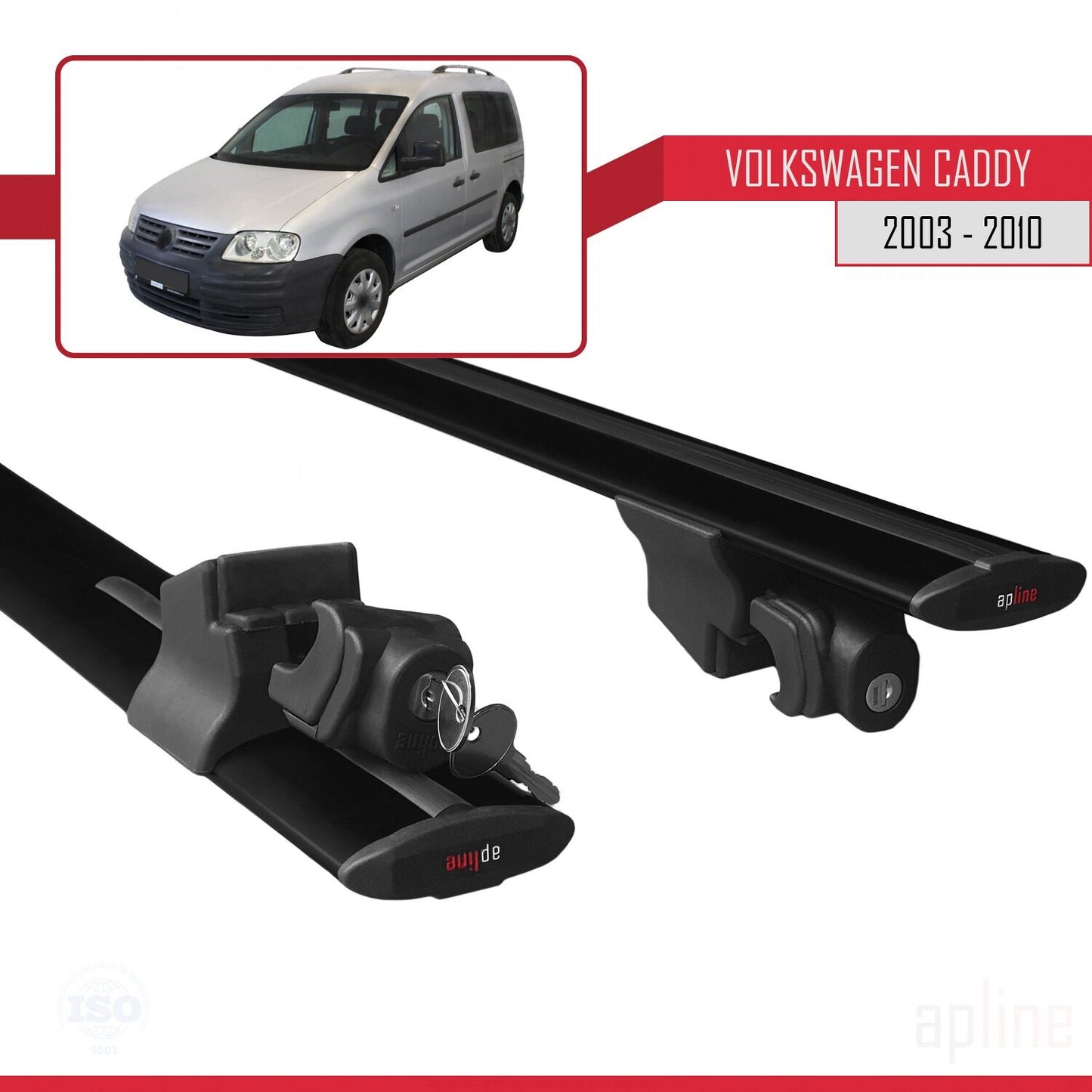 Compatible with Volkswagen Caddy 3 (2K) 2003-2010 HOOK Model Car Roof Rack Cross Bar Black Aluminium 2 Bars
