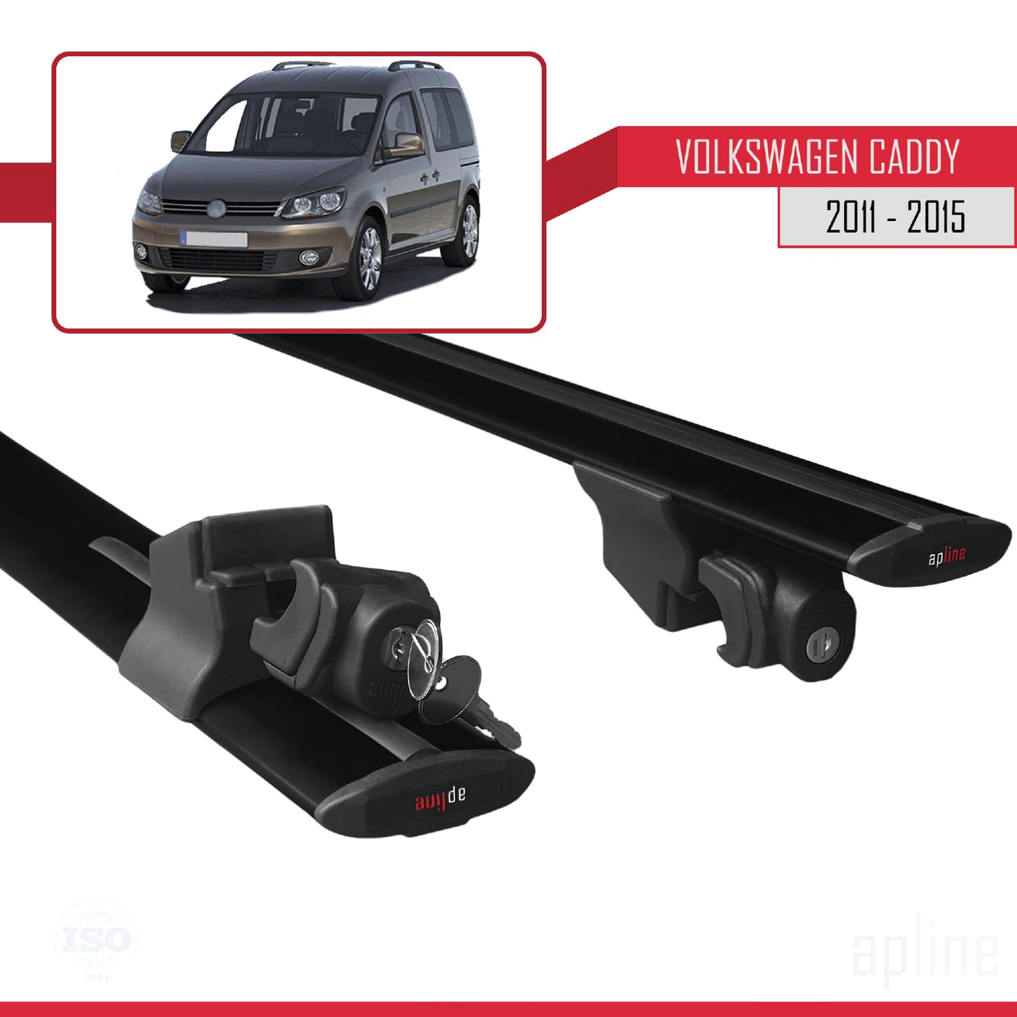 Compatible with Volkswagen Caddy 3 (2K) 2011-2015 HOOK Model Car Roof Rack Cross Bar Black Aluminium 2 Bars