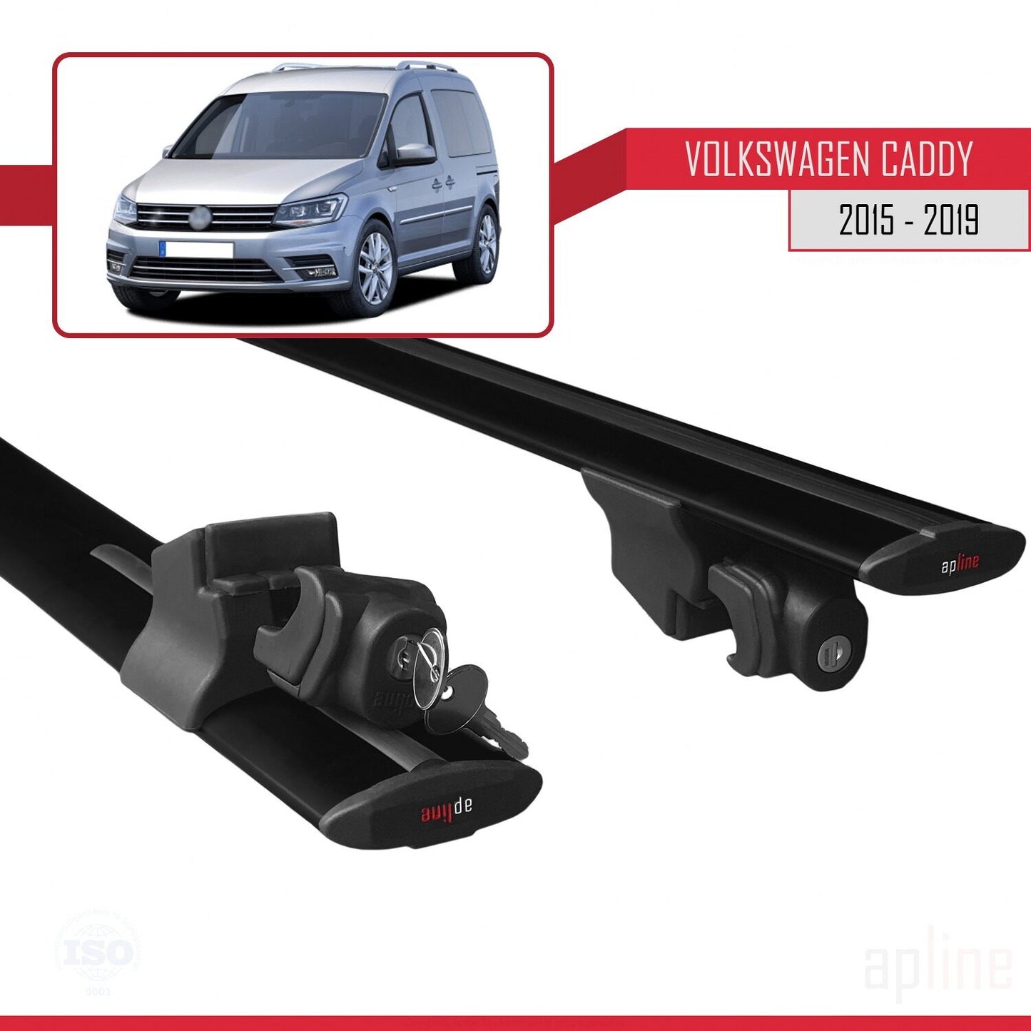 Compatible with Volkswagen Caddy 3 (SA) 2015-2019 HOOK Model Car Roof Rack Cross Bar Black Aluminium 2 Bars