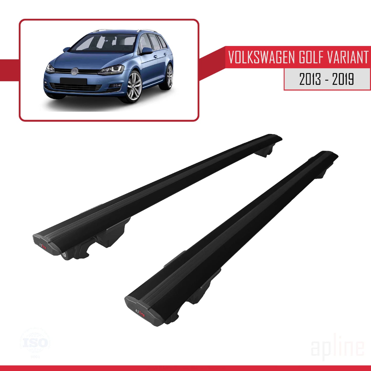 Compatible with Volkswagen Golf 7 (5G) Variant 2013-2019 HOOK Model Car Roof Rack Cross Bar Black Aluminium 2 Bars