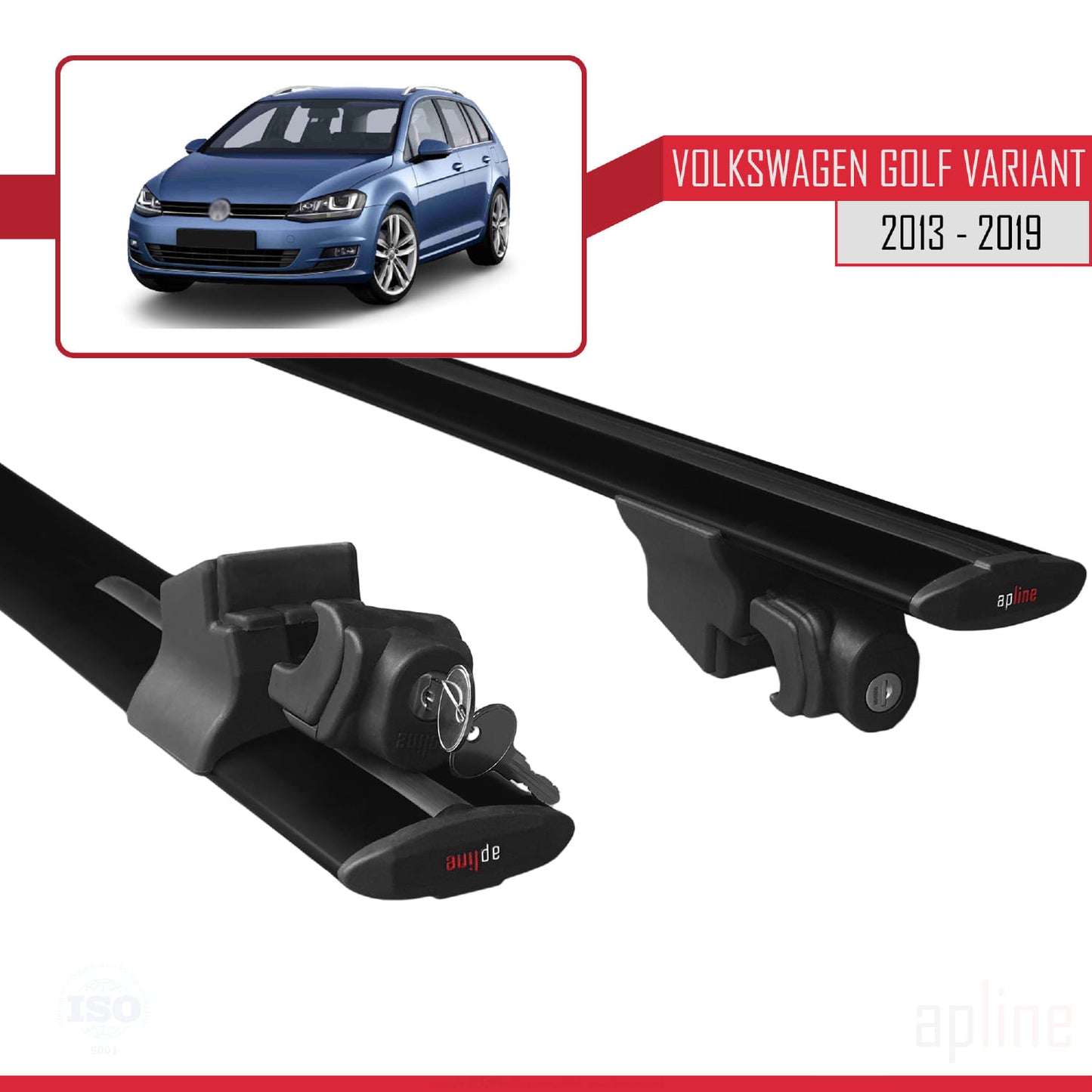 Compatible with Volkswagen Golf 7 (5G) Variant 2013-2019 HOOK Model Car Roof Rack Cross Bar Black Aluminium 2 Bars