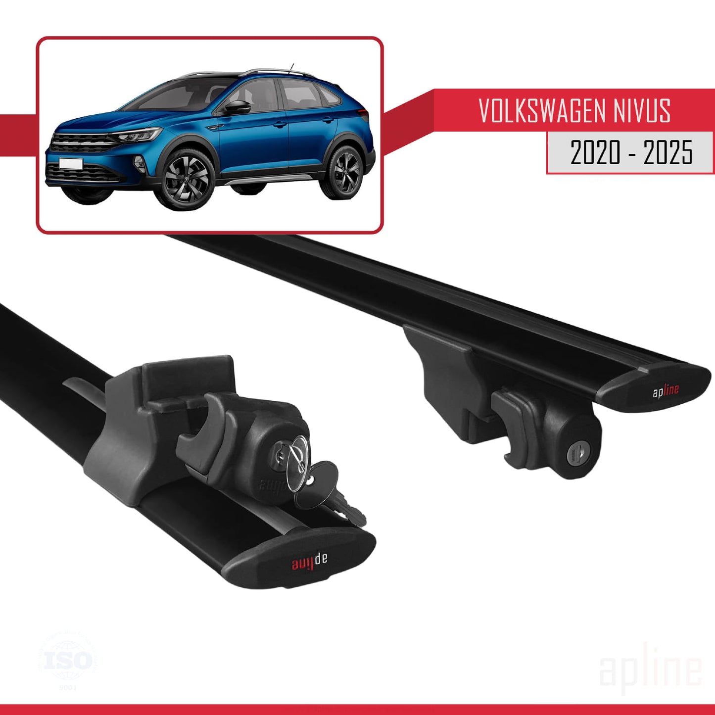 Compatible with Volkswagen Nivus (CS1) 2021-2025 HOOK Model Car Roof Rack Cross Bar Black Aluminium 2 Bars