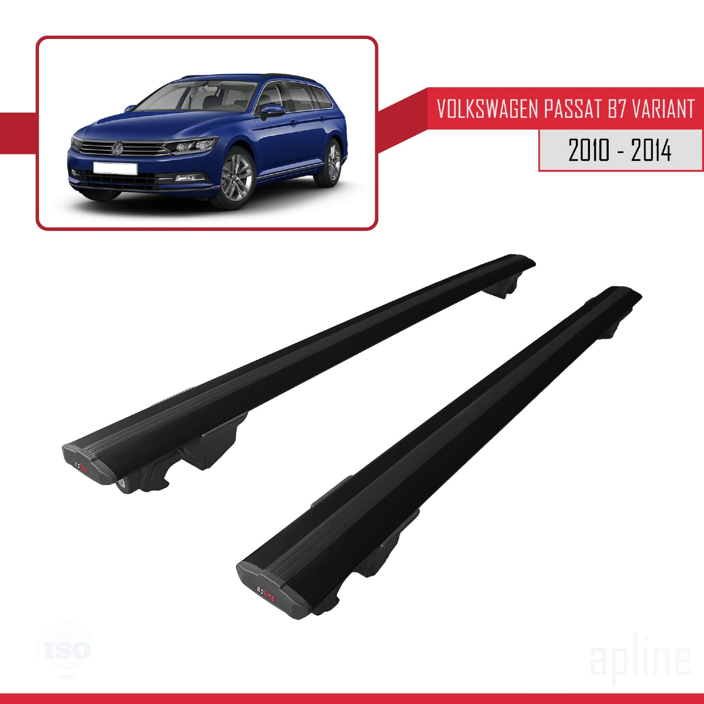 Compatible with Volkswagen Passat B7 (3C) Variant 2010-2014 HOOK Model Car Roof Rack Cross Bar Black Aluminium 2 Bars