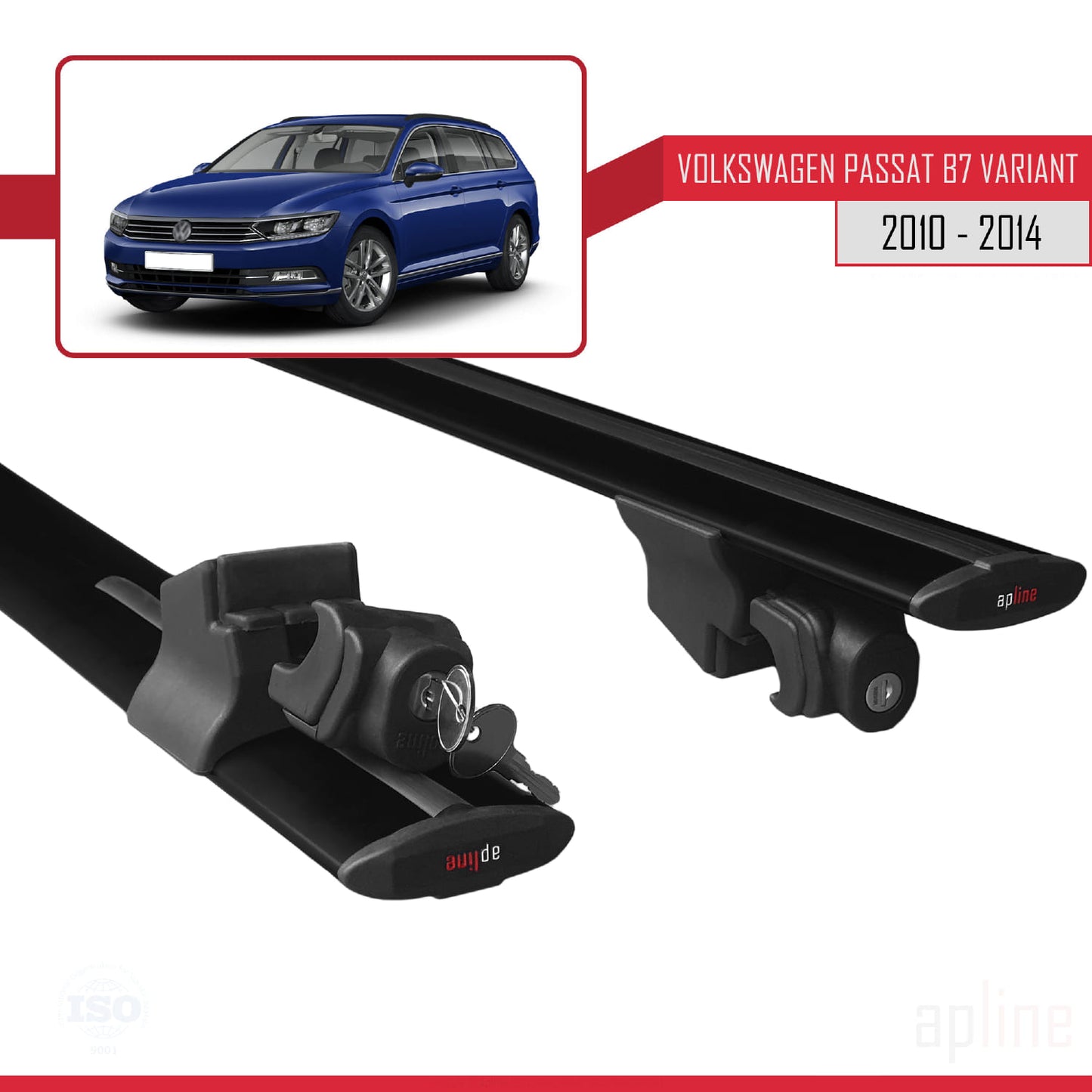 Compatible with Volkswagen Passat B7 (3C) Variant 2010-2014 HOOK Model Car Roof Rack Cross Bar Black Aluminium 2 Bars