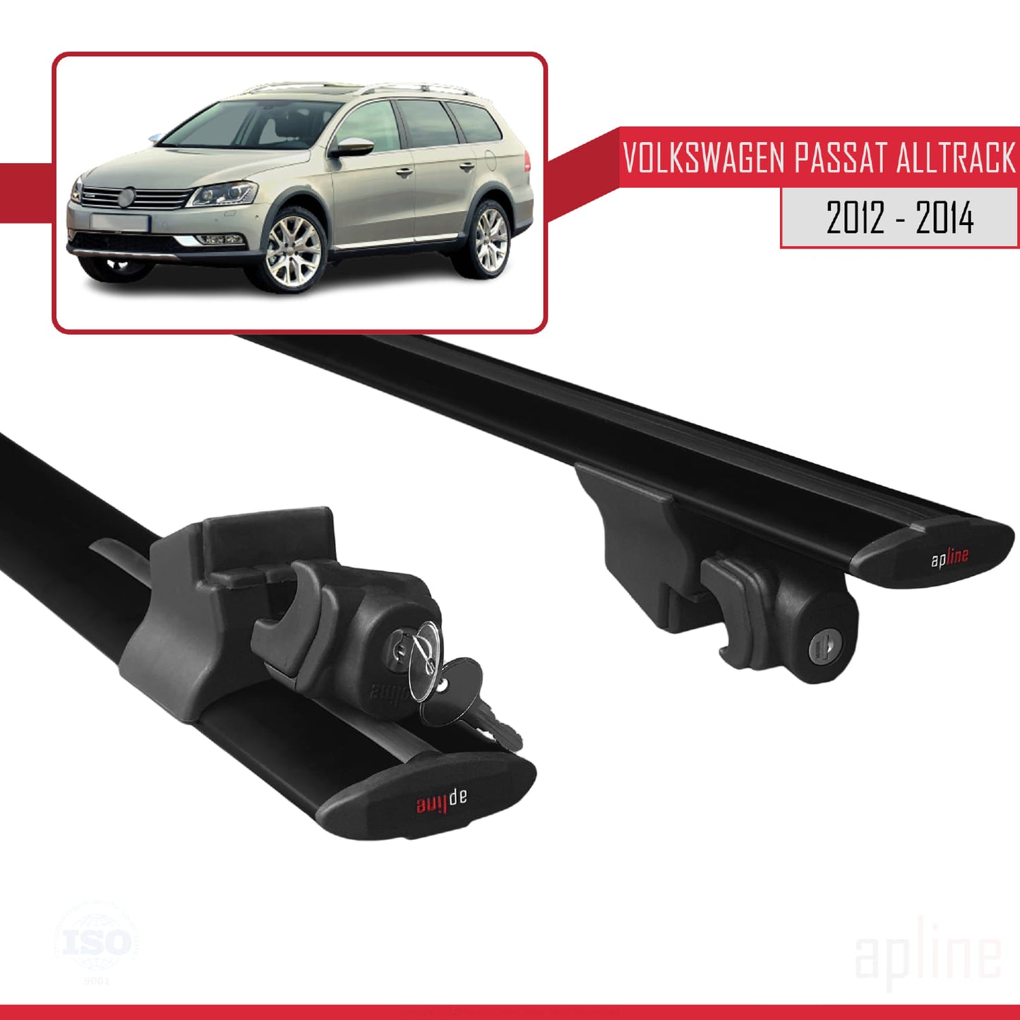Compatible with Volkswagen Passat B7 (3C) Alltrack 2012-2014 HOOK Model Car Roof Rack Cross Bar Black Aluminium 2 Bars