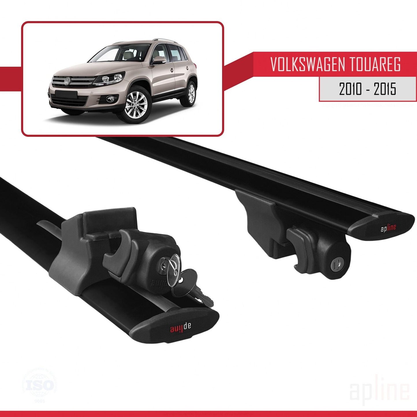 Compatible with Volkswagen Touareg 2 (7P) Pre-Facelift 2010-2015 HOOK Model Car Roof Rack Cross Bar Black Aluminium 2 Bars