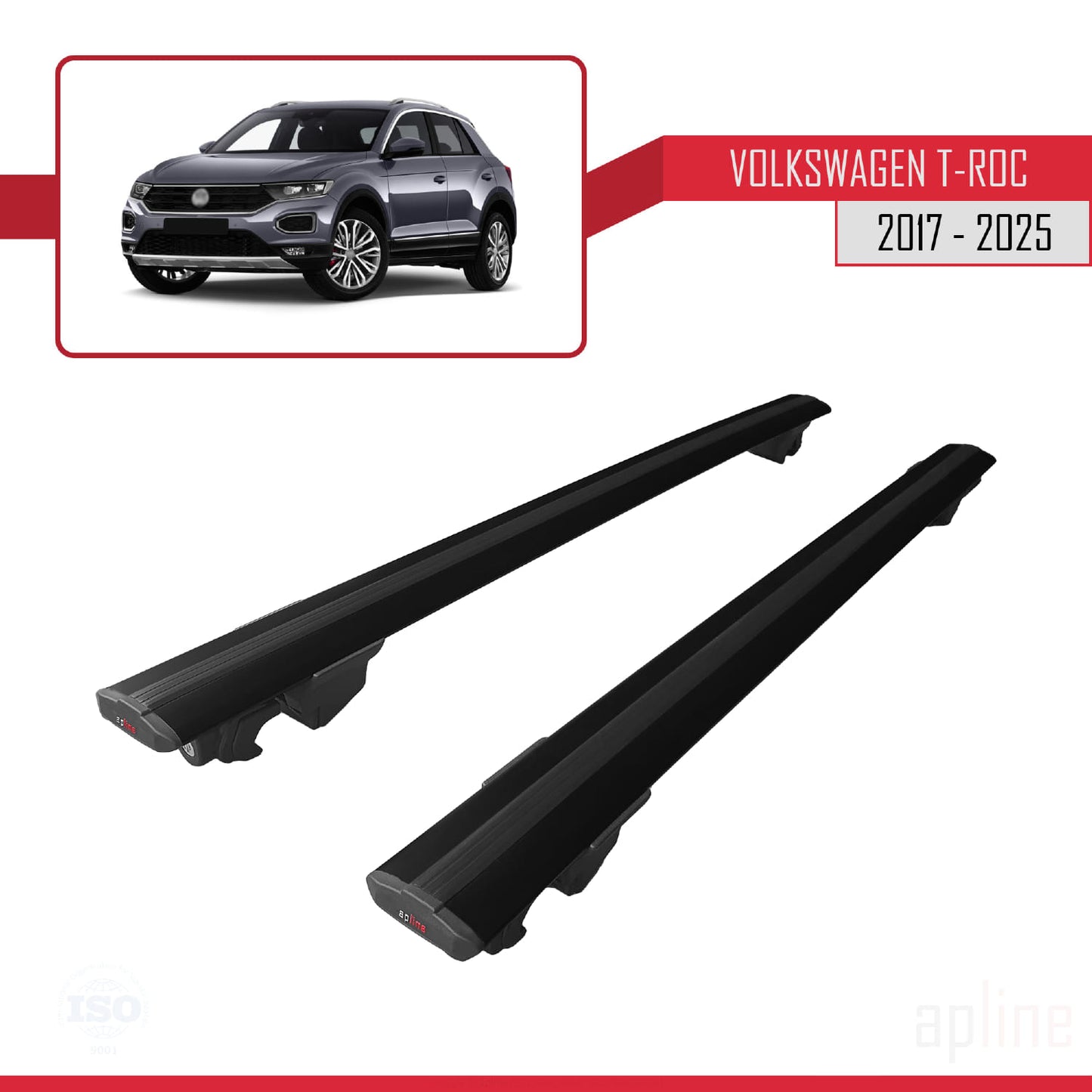 Compatible with Volkswagen T-Roc 2017-2025 HOOK Model Car Roof Rack Cross Bar Black Aluminium 2 Bars