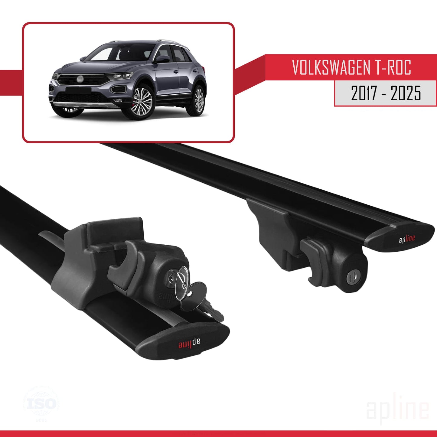 Compatible with Volkswagen T-Roc 2017-2025 HOOK Model Car Roof Rack Cross Bar Black Aluminium 2 Bars