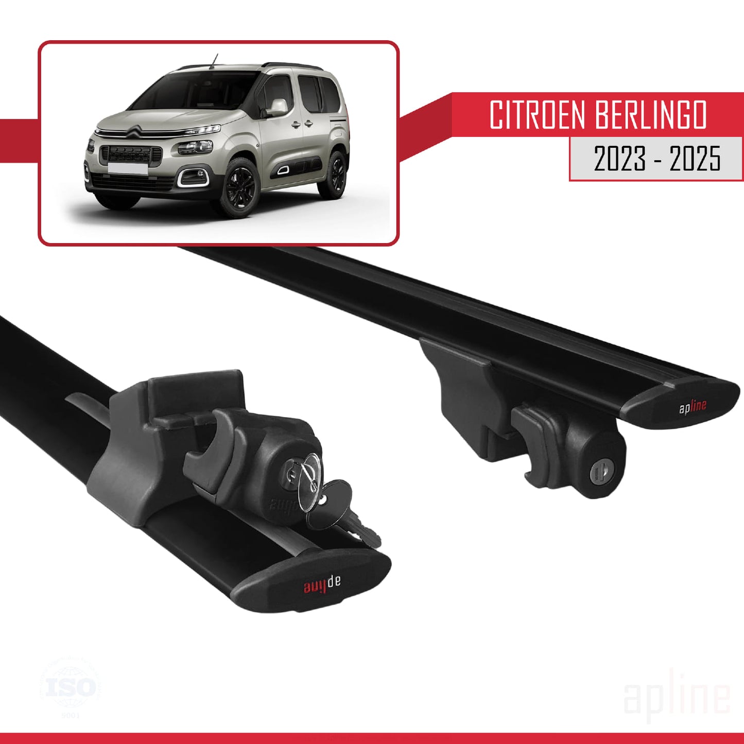 Compatible with Citroen Berlingo 3 (K9) 2023-2025 HOOK Model Car Roof Rack Cross Bar Black Aluminium 2 Bars