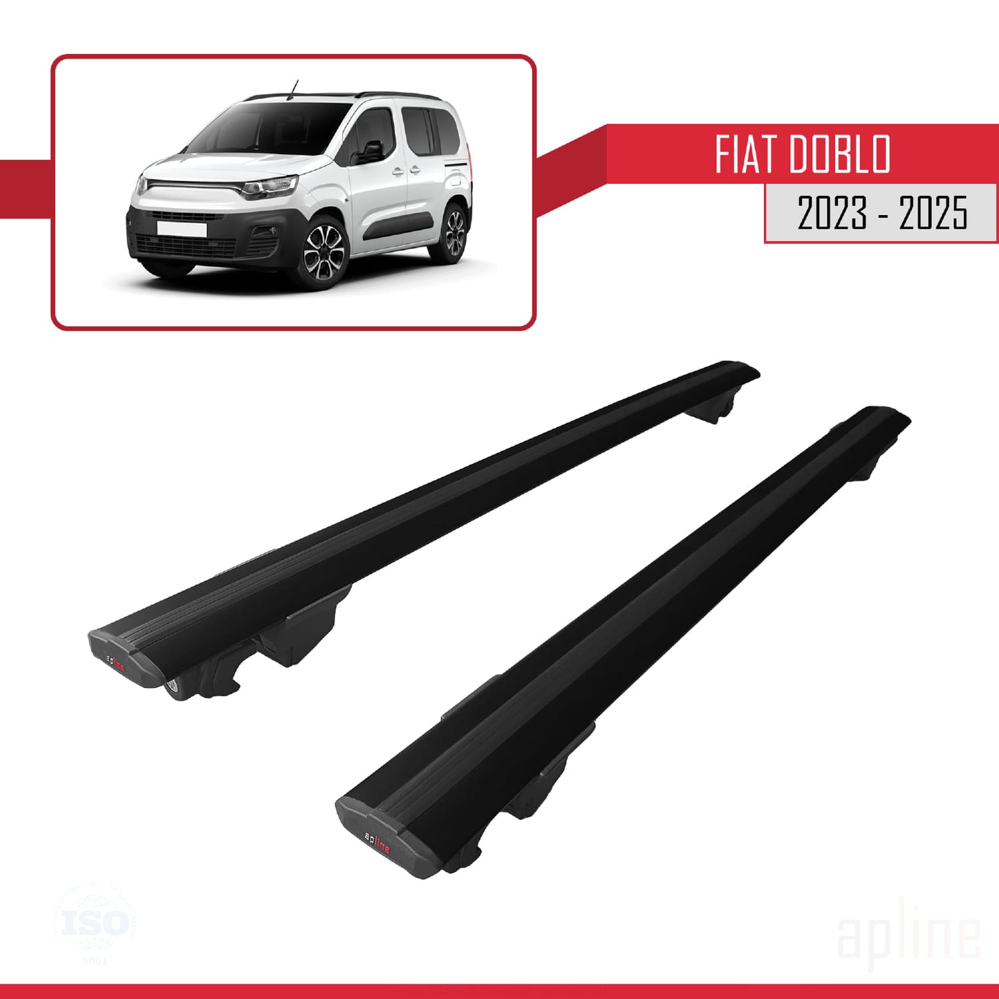 Compatible with Fiat Doblo 3 2023-2025 HOOK Model Car Roof Rack Cross Bar Black Aluminium 2 Bars