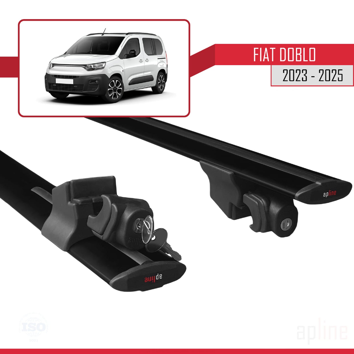 Compatible with Fiat Doblo 3 2023-2025 HOOK Model Car Roof Rack Cross Bar Black Aluminium 2 Bars