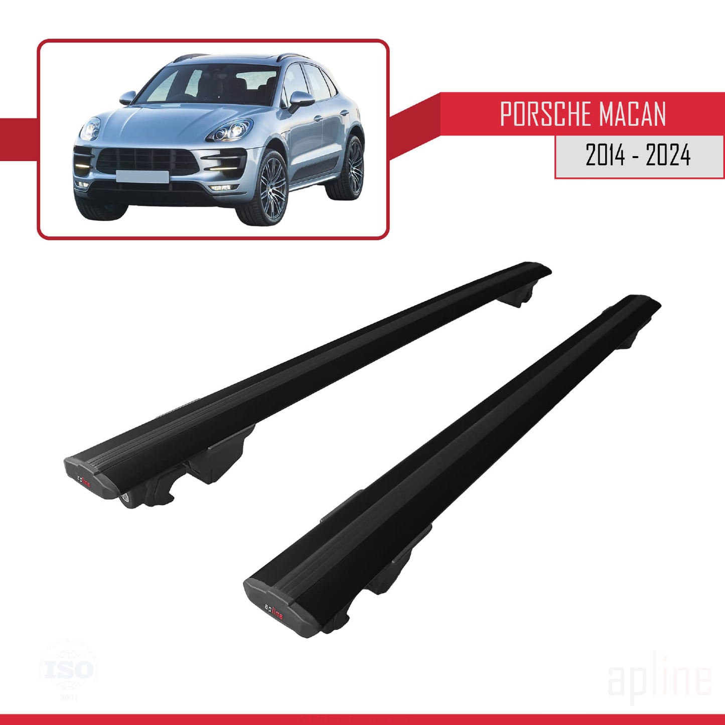 Compatible with Porsche Macan (95B) 2014-2024 HOOK Model Car Roof Rack Cross Bar Black Aluminium 2 Bars