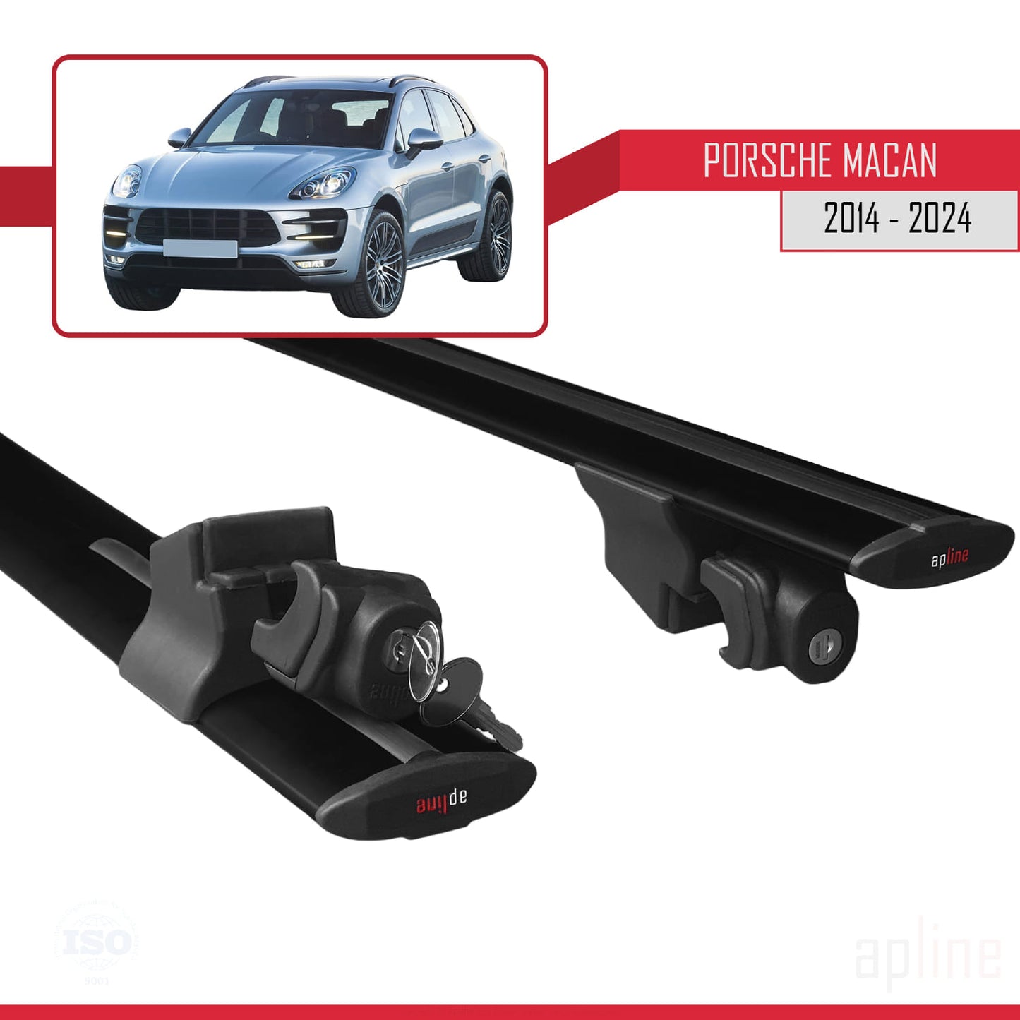 Compatible with Porsche Macan (95B) 2014-2024 HOOK Model Car Roof Rack Cross Bar Black Aluminium 2 Bars
