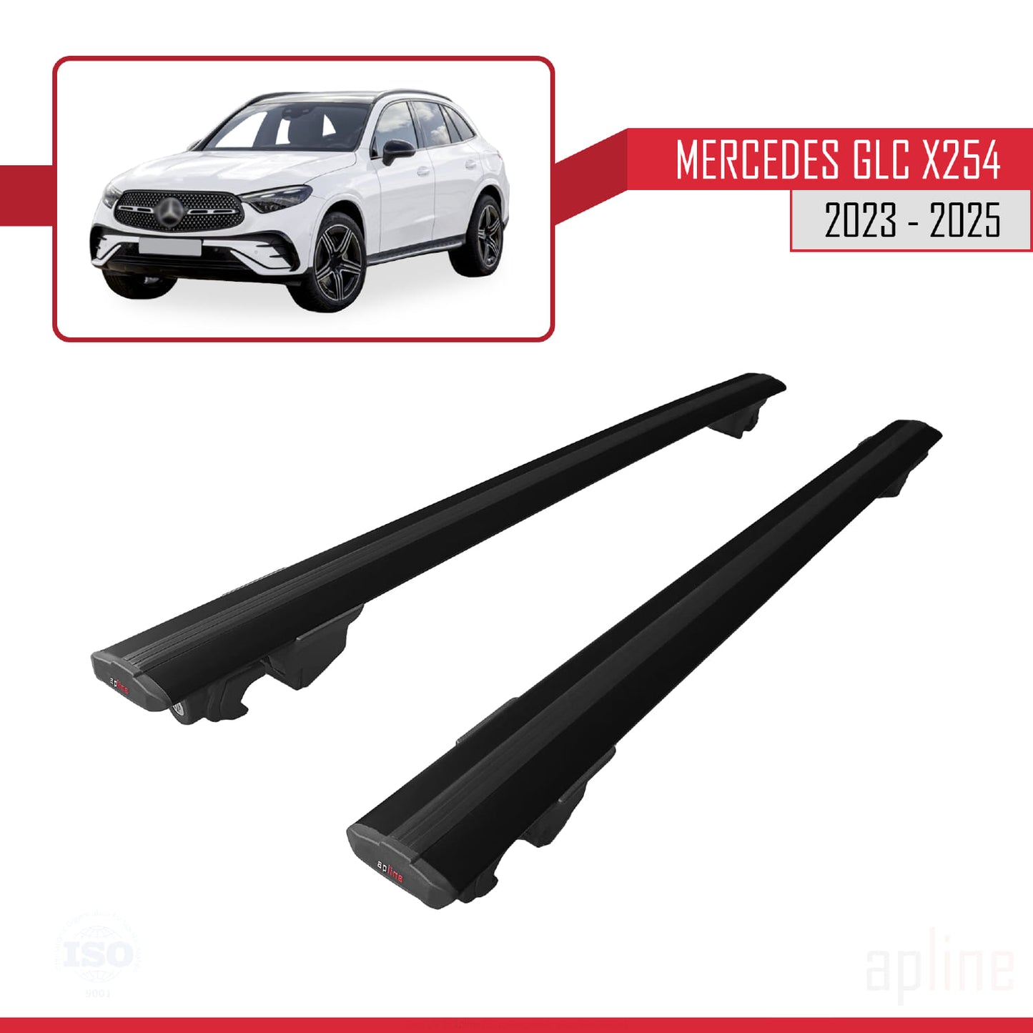 Compatible with Mercedes GLC Class 2 (X254) 2023-2025 HOOK Model Car Roof Rack Cross Bar Black Aluminium 2 Bars