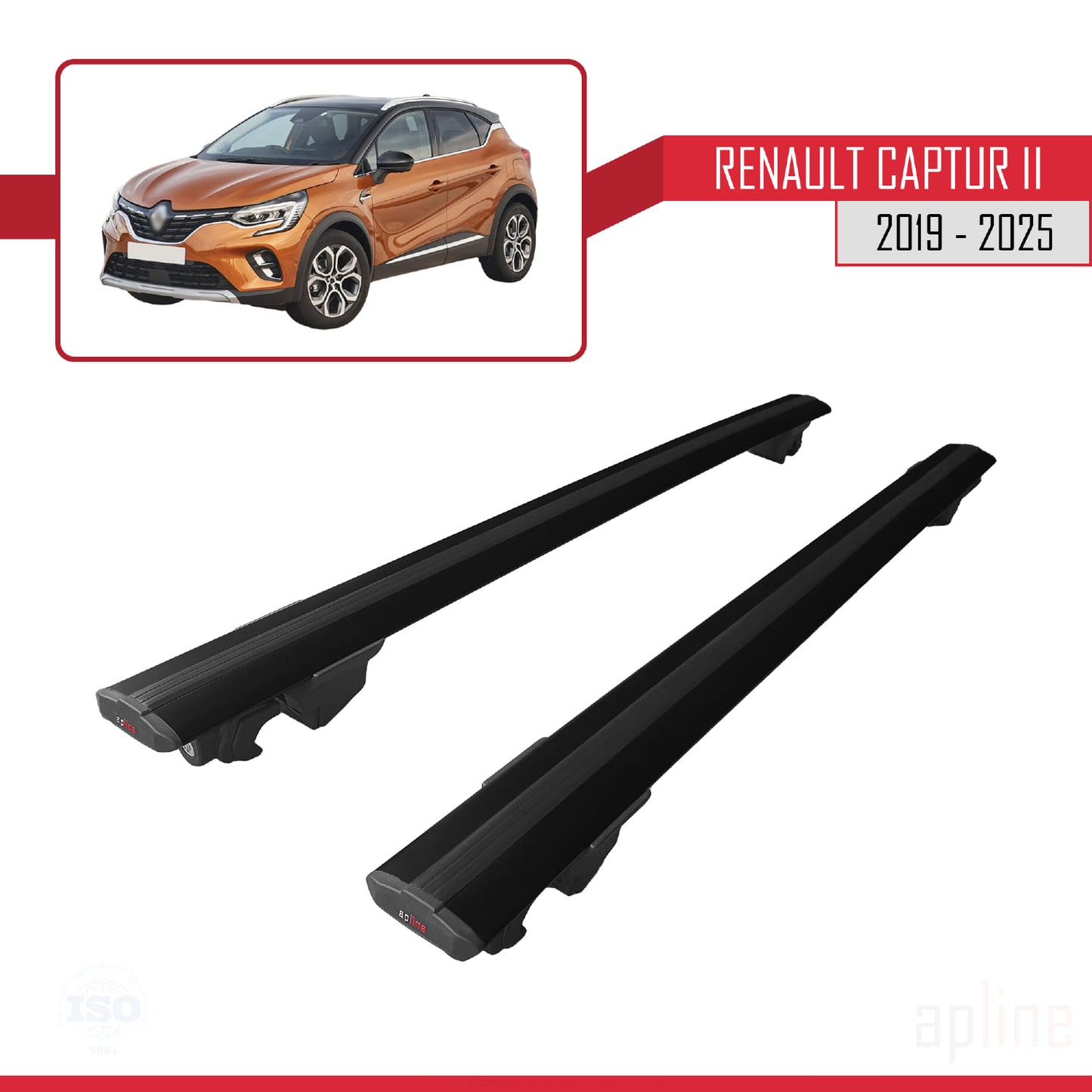Compatible with Renault Captur 2 2019-2025 HOOK Model Car Roof Rack Cross Bar Black Aluminium 2 Bars