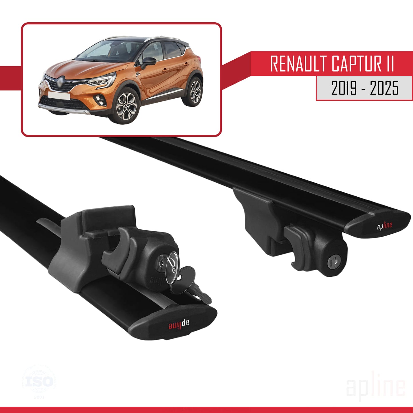 Compatible with Renault Captur 2 2019-2025 HOOK Model Car Roof Rack Cross Bar Black Aluminium 2 Bars