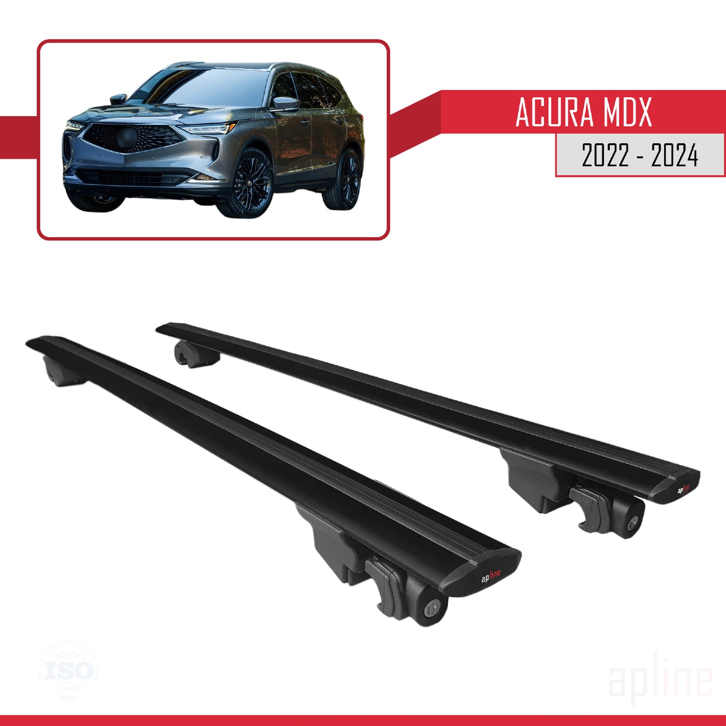 Compatible with Acura MDX 2022-2024 HOOK Model Car Roof Rack Cross Bar Black Aluminium 2 Bars