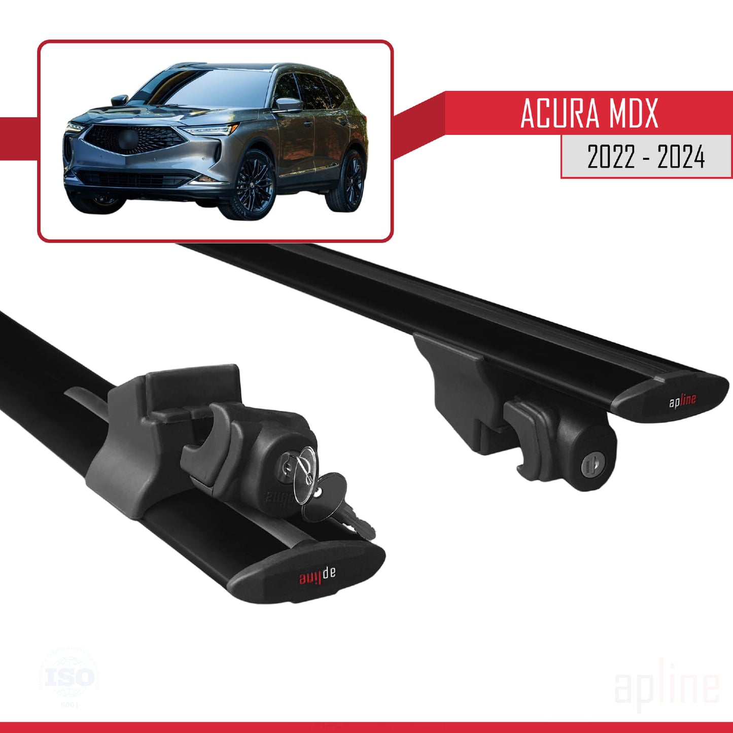 Compatible with Acura MDX 2022-2024 HOOK Model Car Roof Rack Cross Bar Black Aluminium 2 Bars