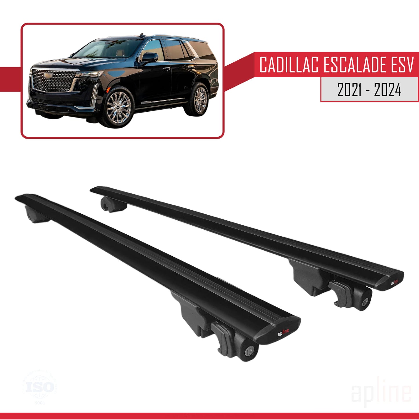 Compatible with Cadillac Escalade ESV 2021-2024 HOOK Model Car Roof Rack Cross Bar Black Aluminium 2 Bars