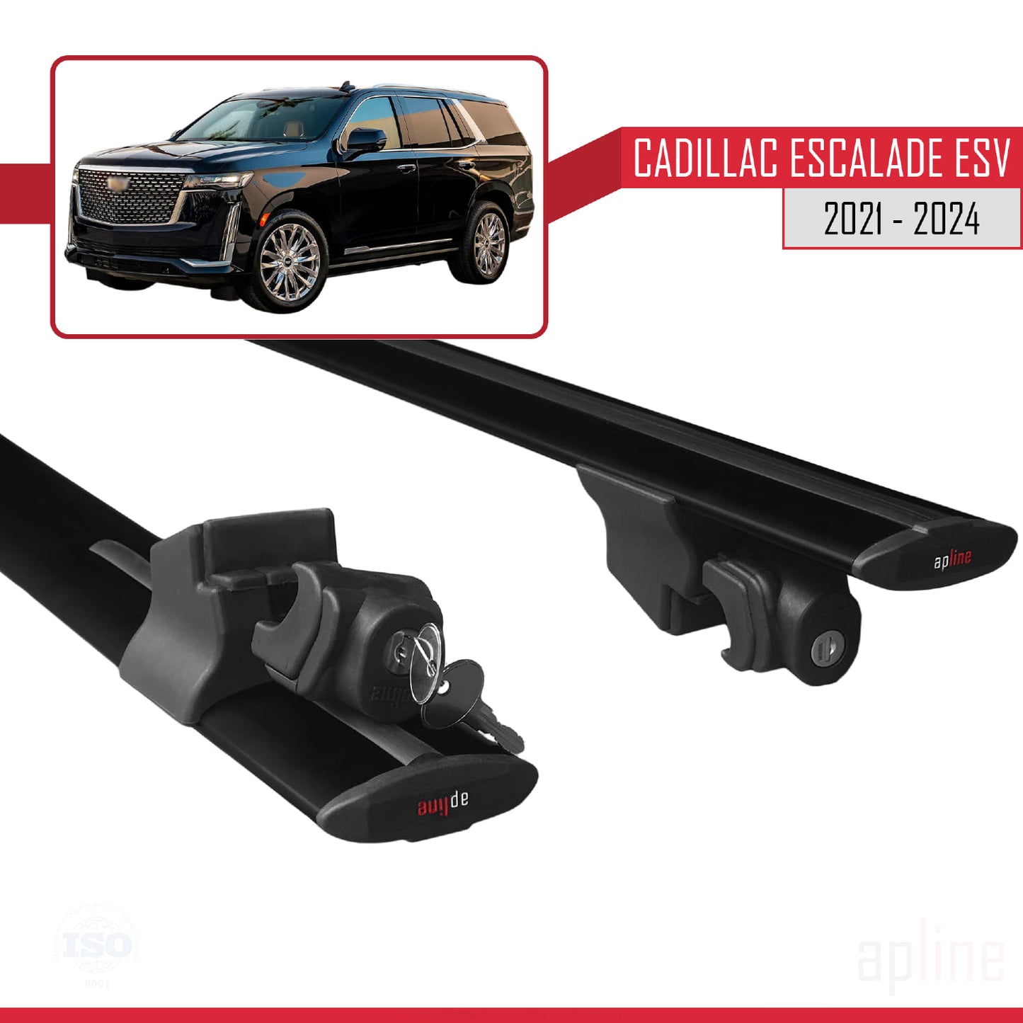 Compatible with Cadillac Escalade ESV 2021-2024 HOOK Model Car Roof Rack Cross Bar Black Aluminium 2 Bars