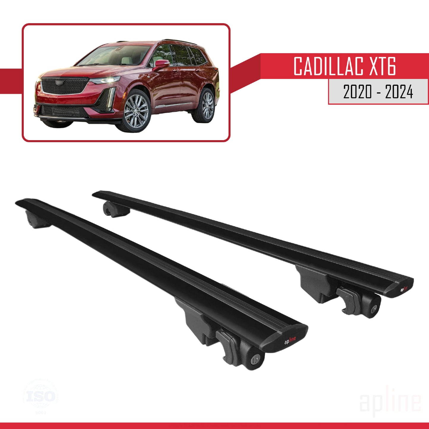 Compatible with Cadillac XT6 2020-2024 HOOK Model Car Roof Rack Cross Bar Black Aluminium 2 Bars