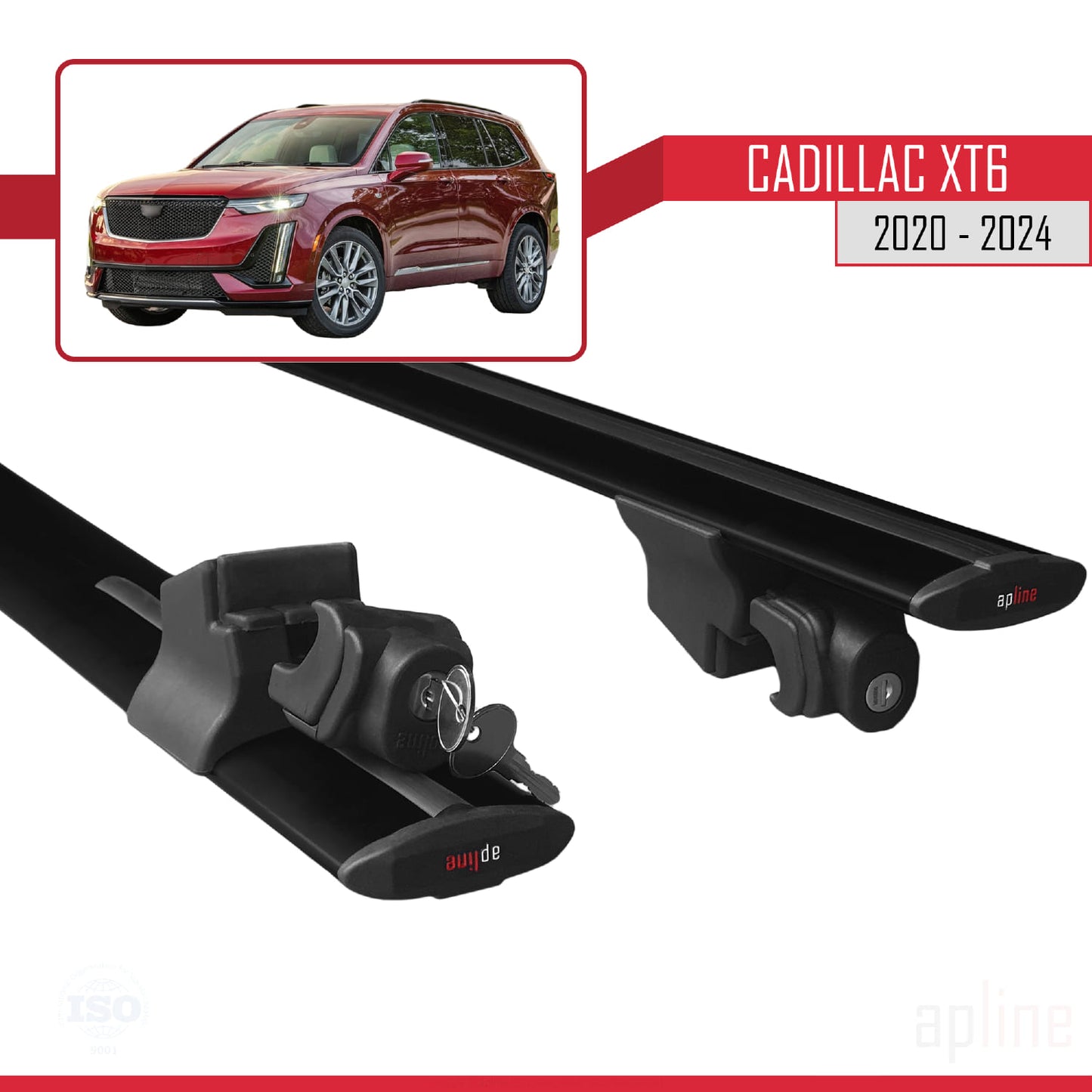 Compatible with Cadillac XT6 2020-2024 HOOK Model Car Roof Rack Cross Bar Black Aluminium 2 Bars