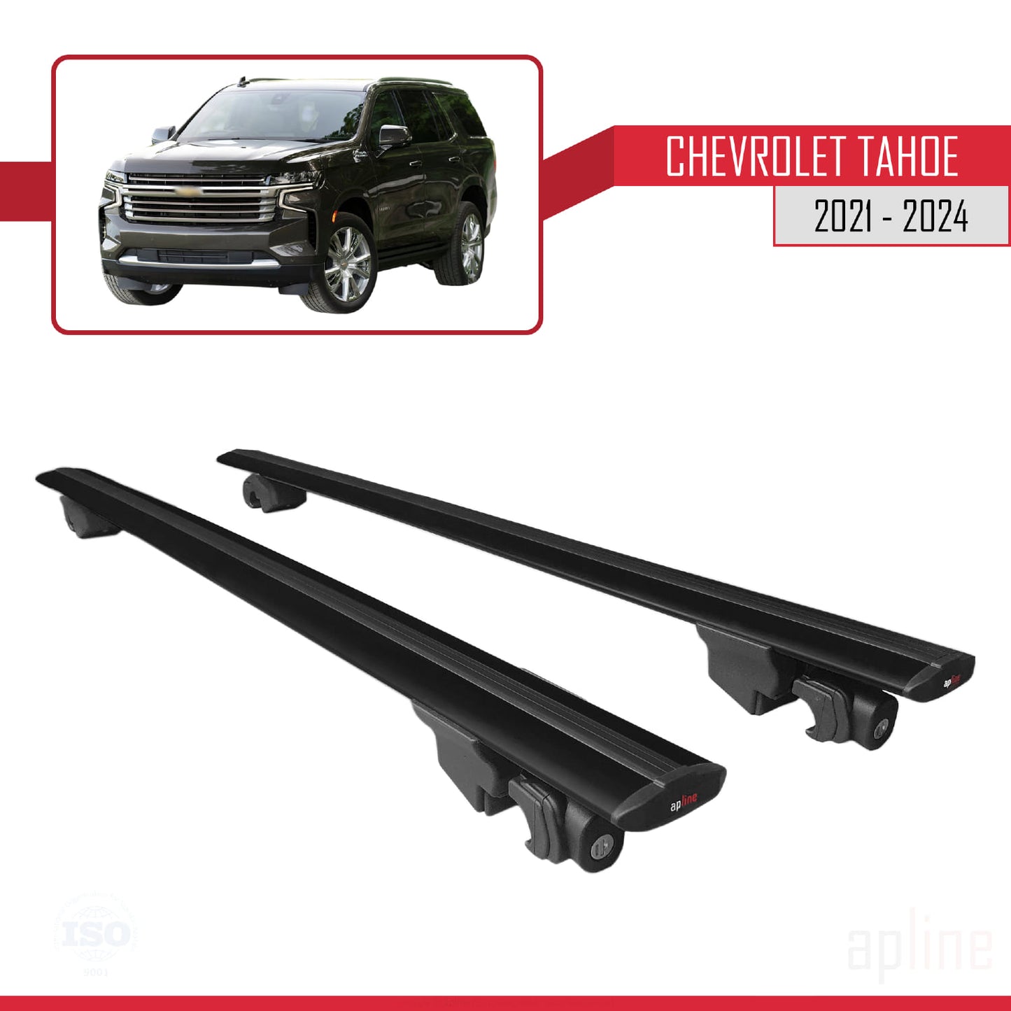 Compatible with Chevrolet Tahoe 2021-2024 HOOK Model Car Roof Rack Cross Bar Black Aluminium 2 Bars
