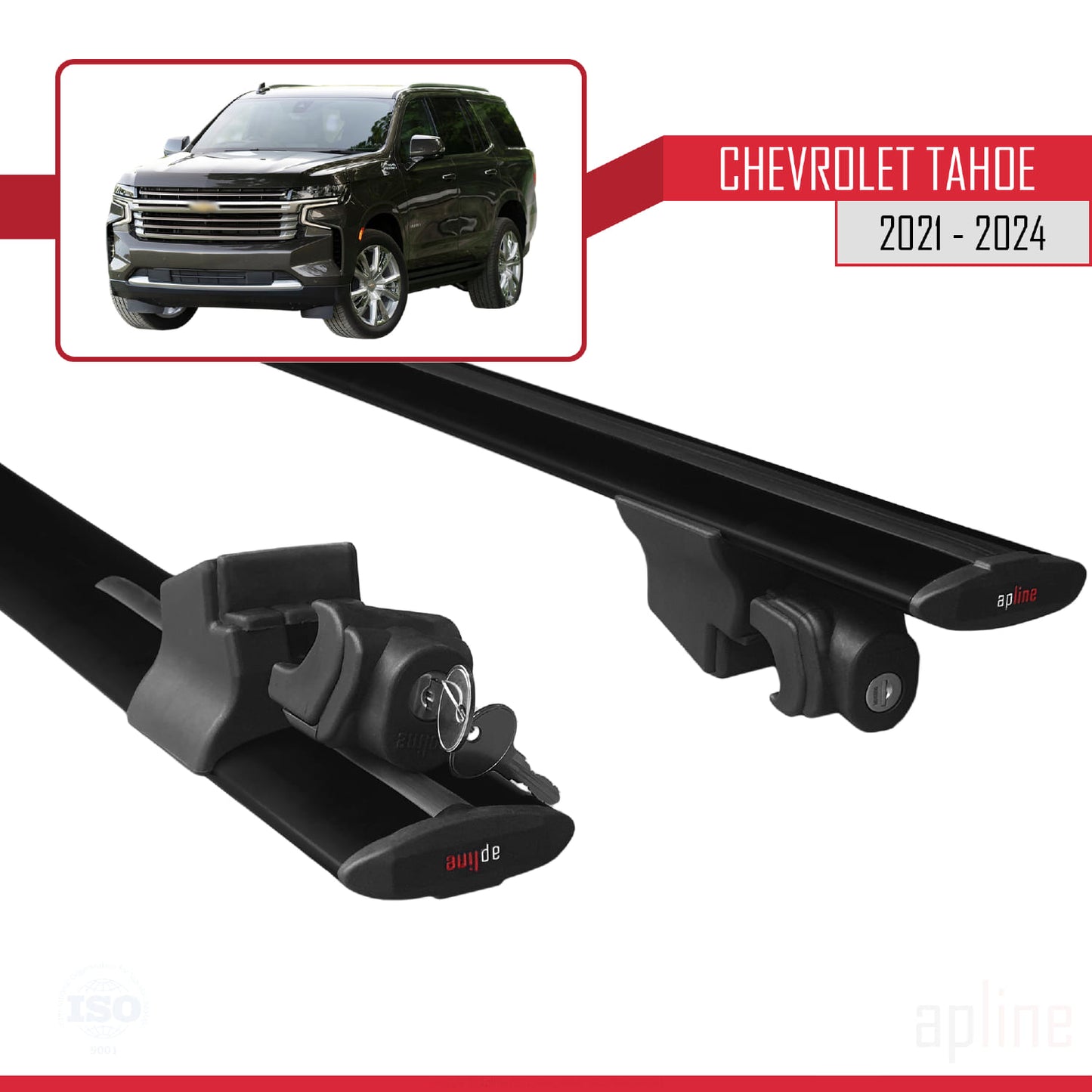 Compatible with Chevrolet Tahoe 2021-2024 HOOK Model Car Roof Rack Cross Bar Black Aluminium 2 Bars