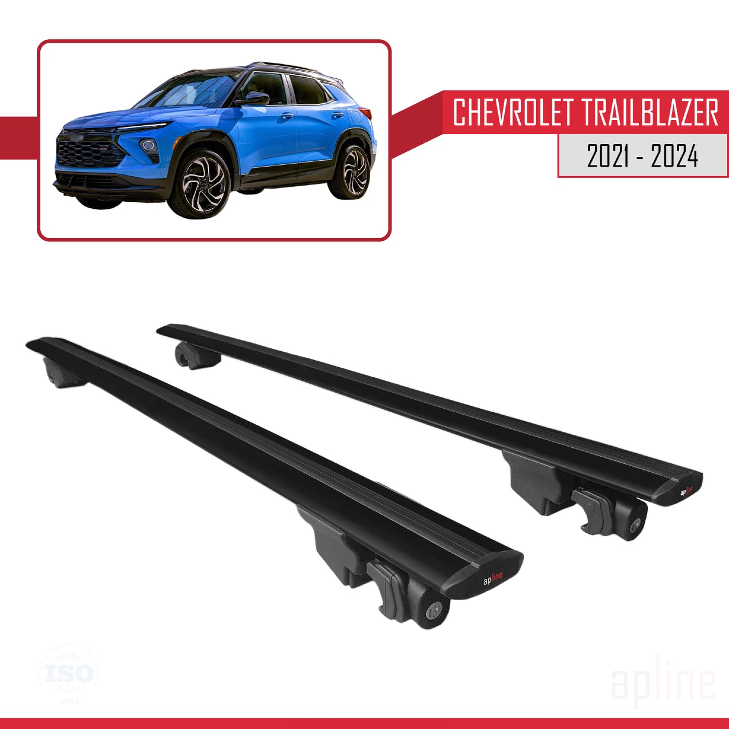 Compatible with Chevrolet Trailblazer 2021-2024 HOOK Model Car Roof Rack Cross Bar Black Aluminium 2 Bars